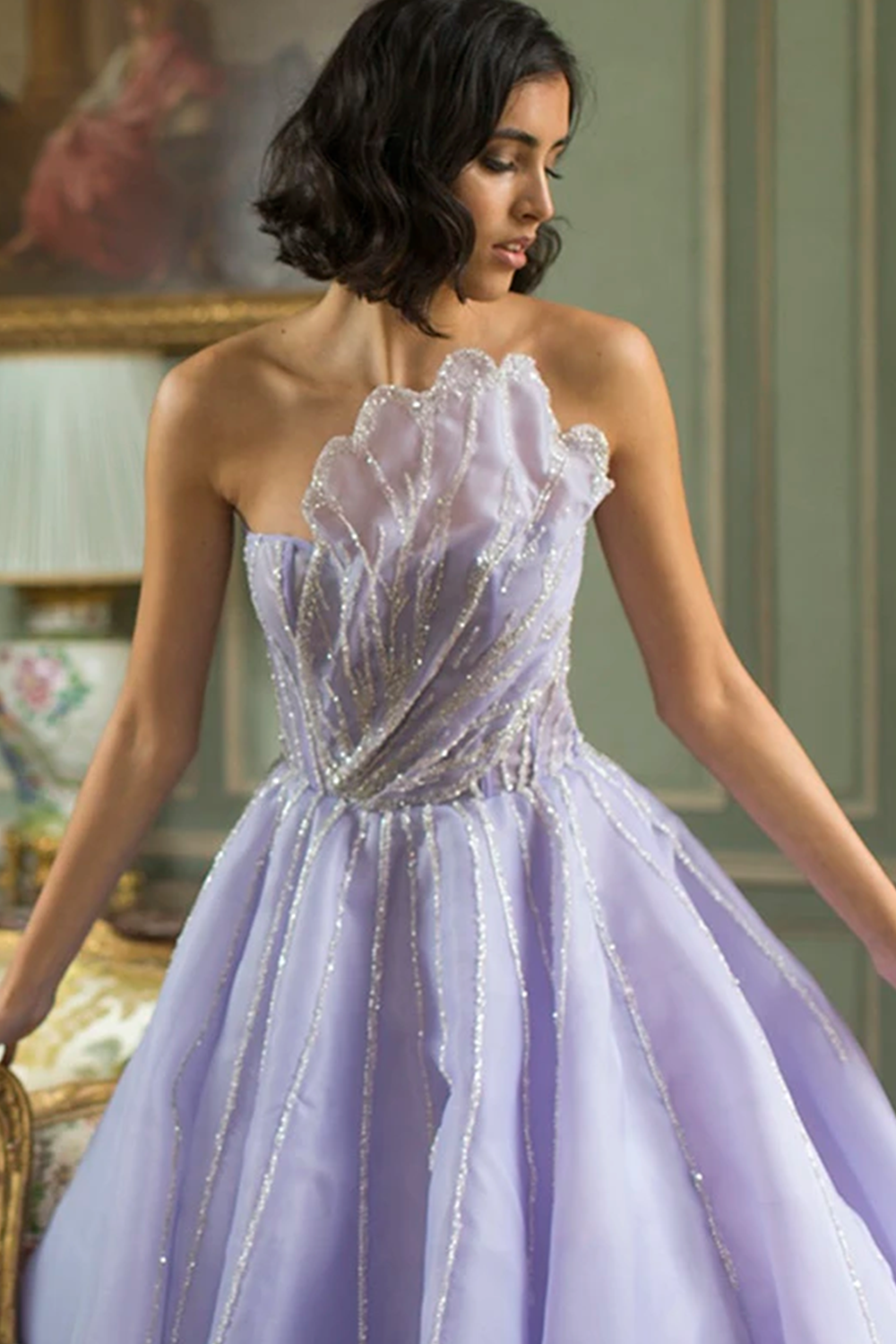 Luxury Dubai Beaded Lilac Evening Dress Elegant Scalloped SS247, Lilac / 12 Luxury Dubai Beaded Lilac Evening Dress Elegant Scalloped SS247, Lilac / 12