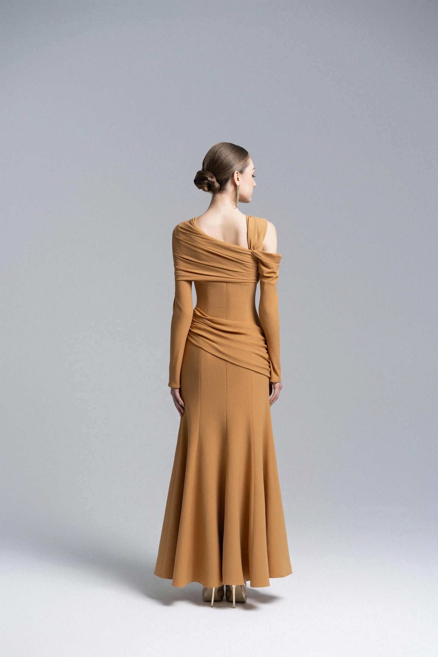 Marigold Twisted Shoulder Midi Dress
