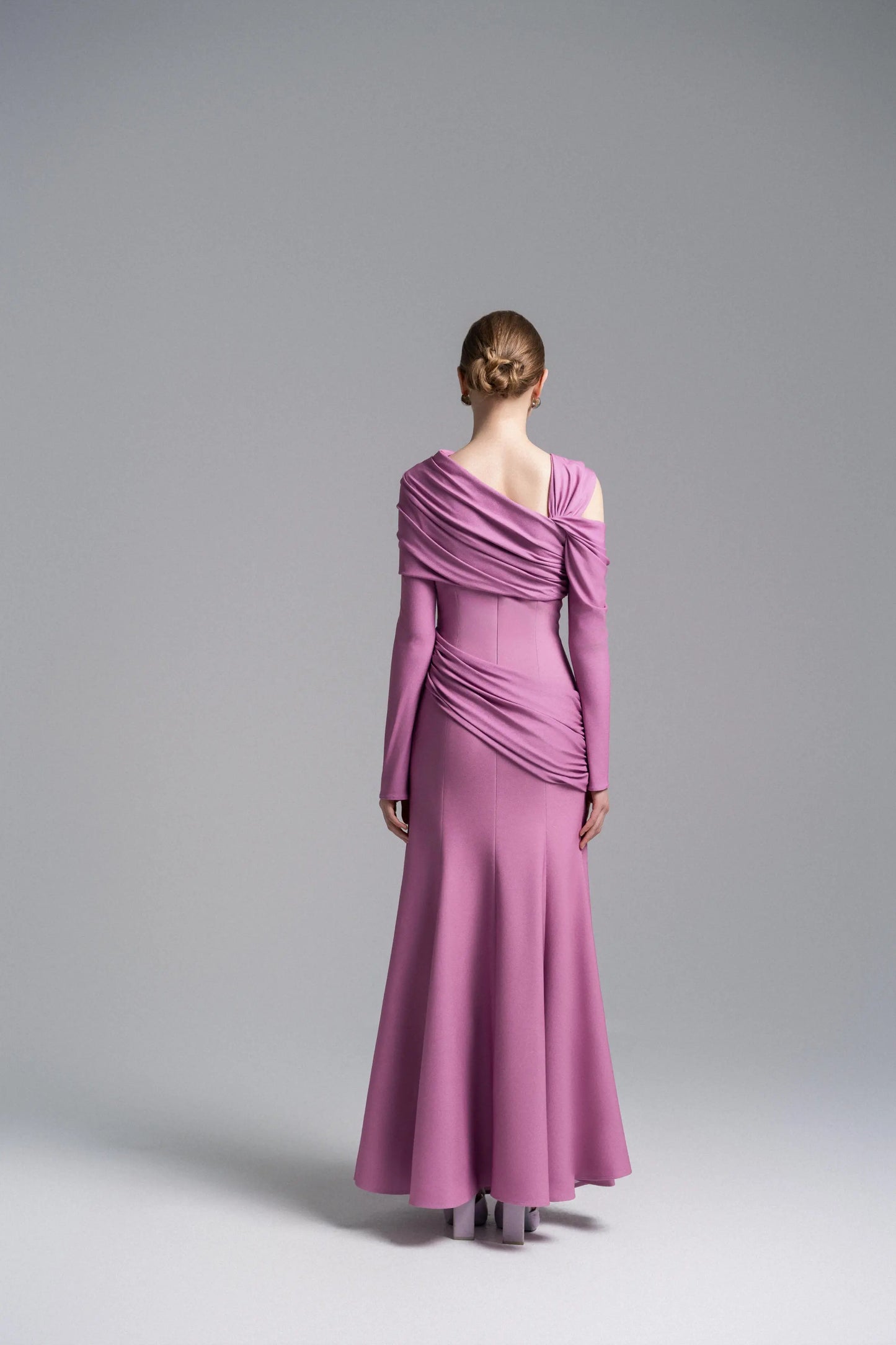 Lilac Twisted Shoulder Midi Dress