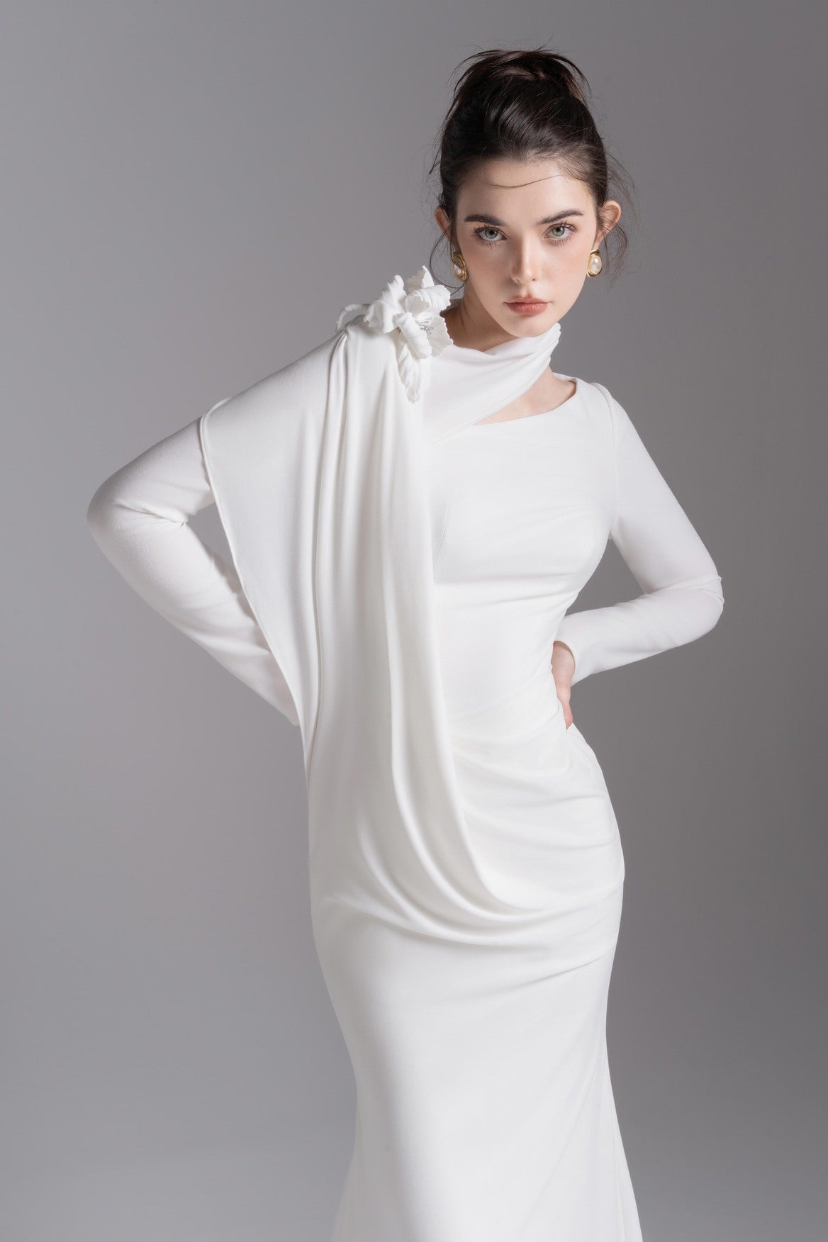 Bloom Asymmetry Dress in White