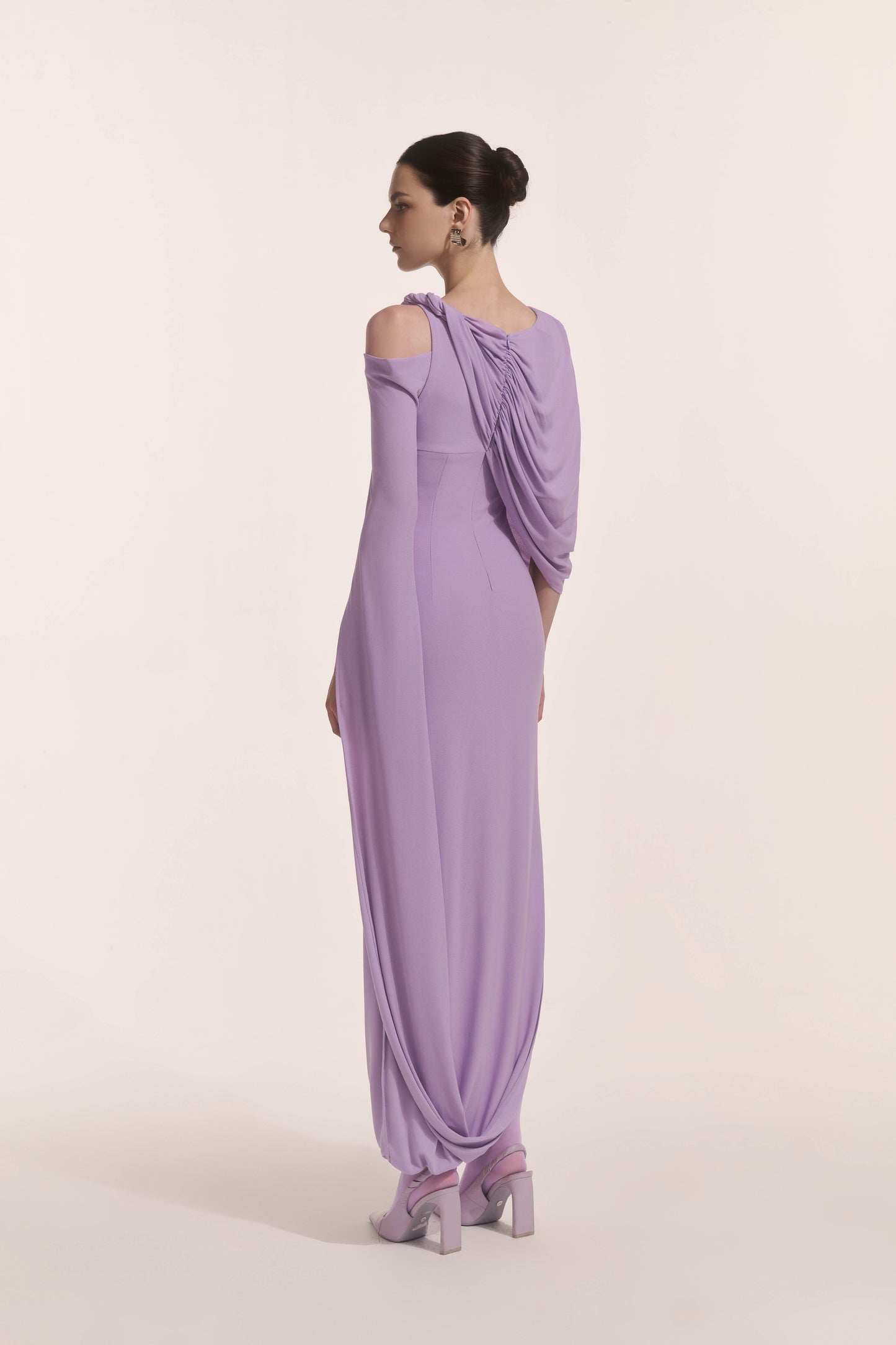 Orion Draped Shoulder Dress in Lilac