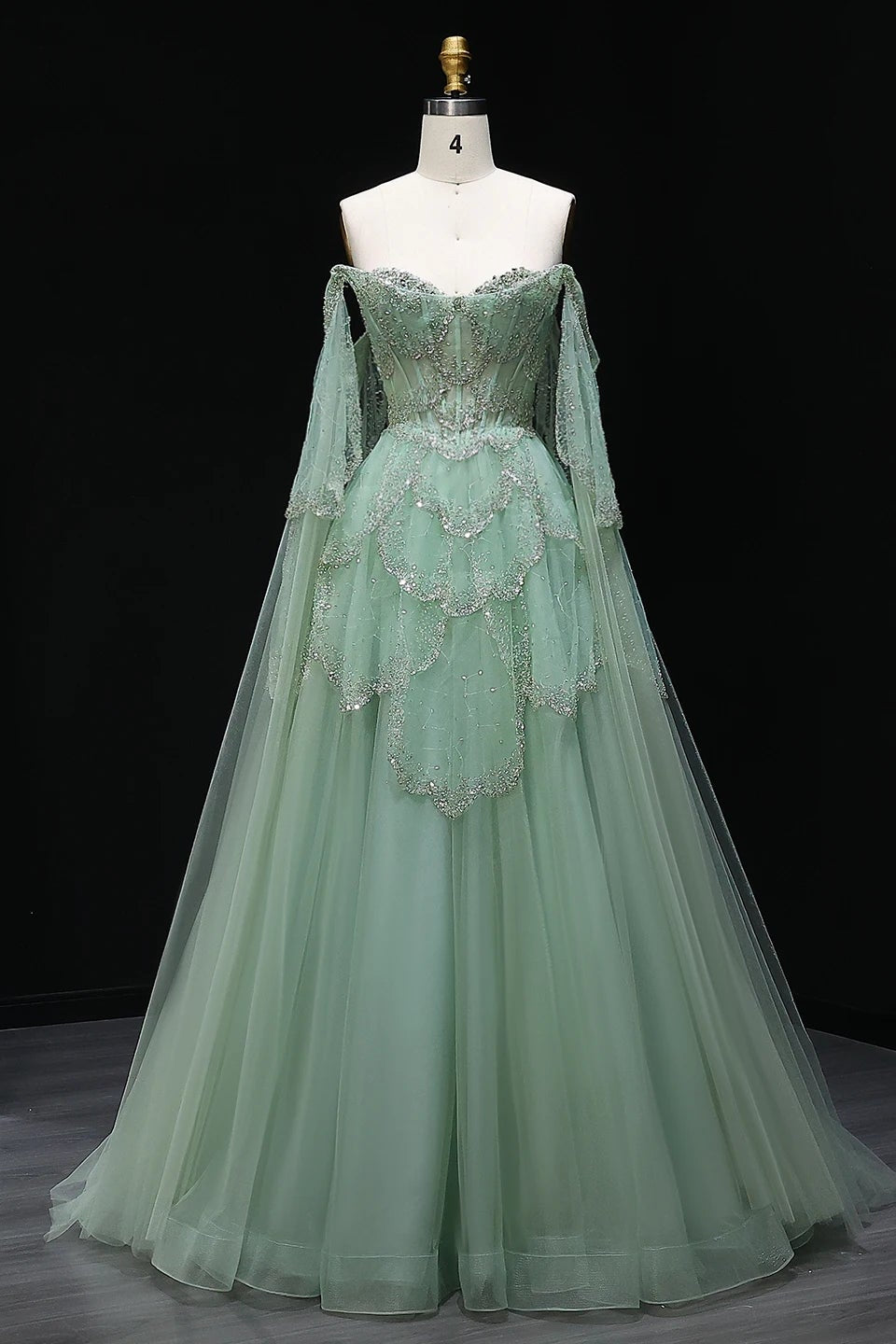 Elegant Off Shoulder Sage Green Evening Dress with Cape Sleeves SS215 Sage Green / 12 Elegant Off Shoulder Sage Green Evening Dress with Cape Sleeves SS215 Sage Green / 12
