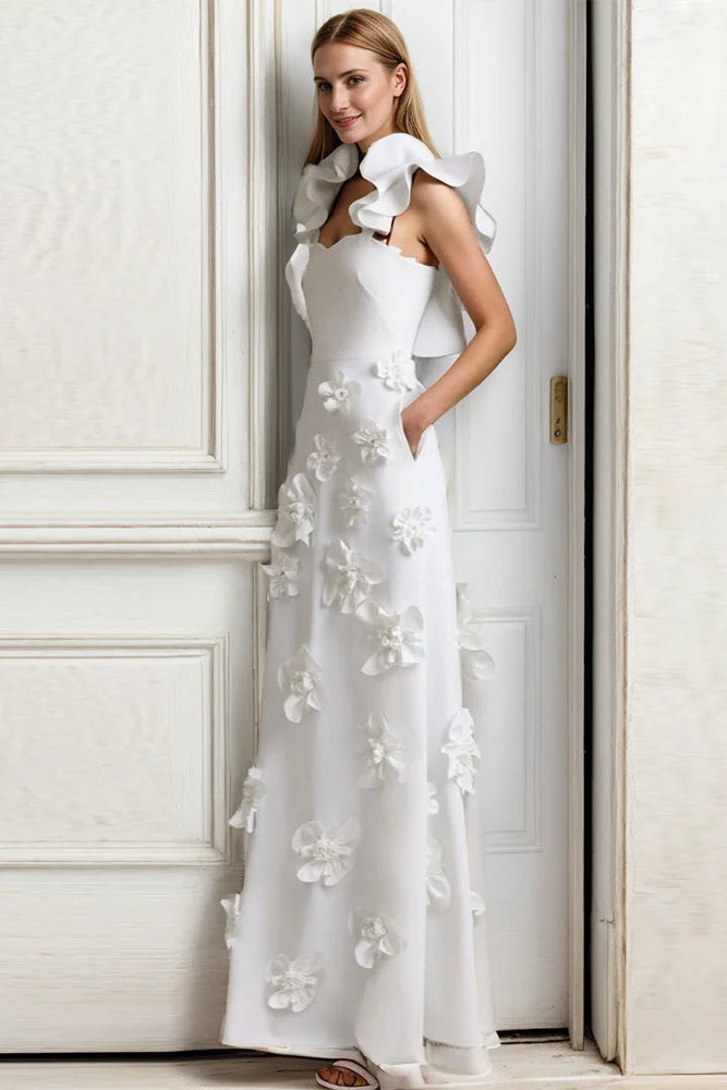 elegance dress shop Vionelle & Capture Modern, Poetic White / L Leopard Evening Gown this maxi Off the Shoulder Empire-Waist Color:Frosted Oat