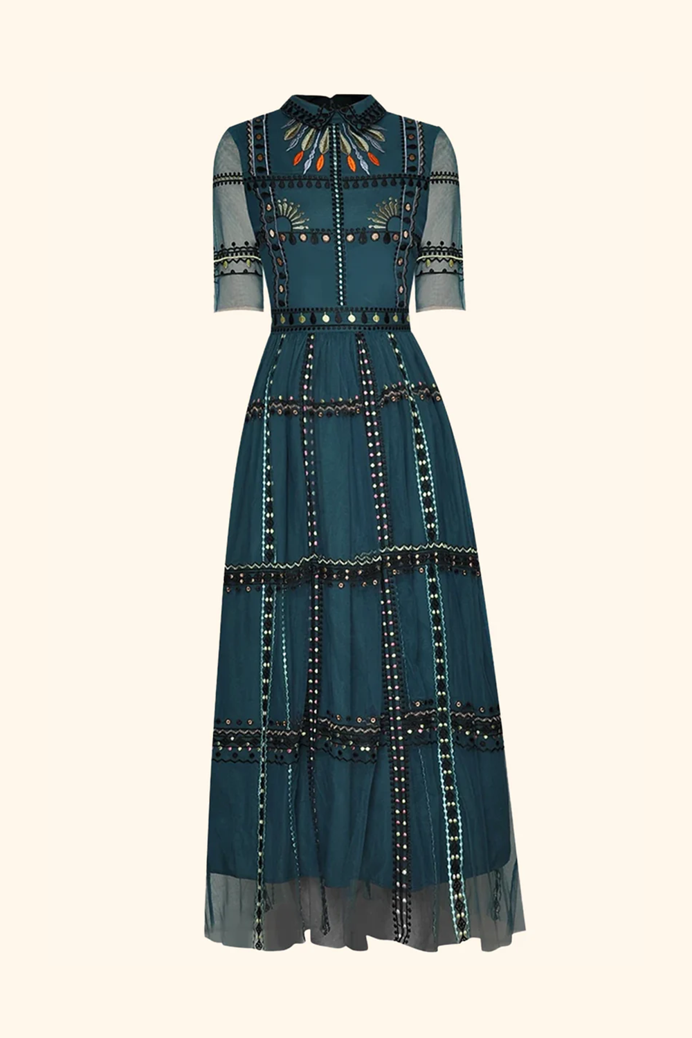 green teardrop lace maxi dress LEITA Lace Midi Dress