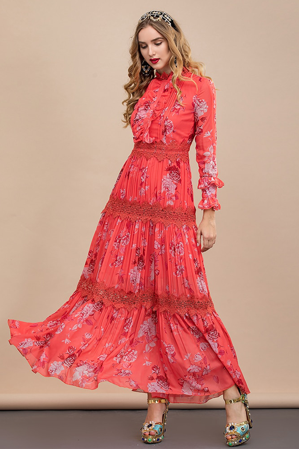 Shop Bloomy Dress With Lace Patchwork M Shop Bloomy Dress With Lace Patchwork M