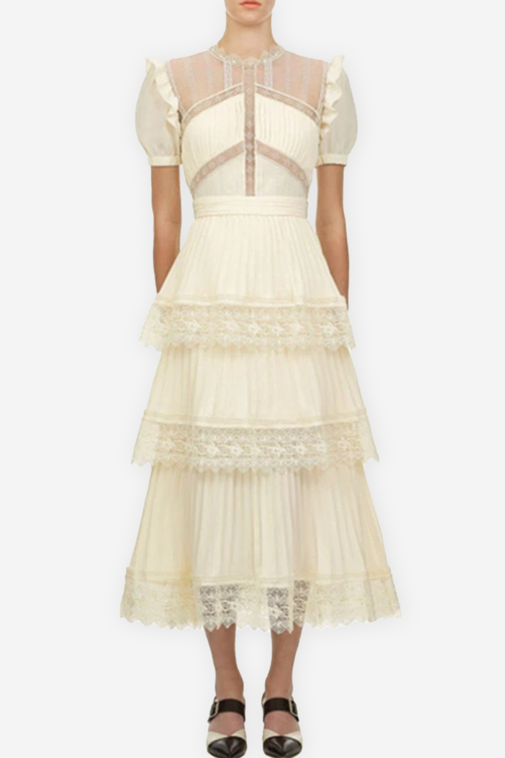 Rosa Beige Dress With Lace Short Sleeve Ruffle Summer XL Rosa Beige Dress With Lace Short Sleeve Ruffle Summer XL