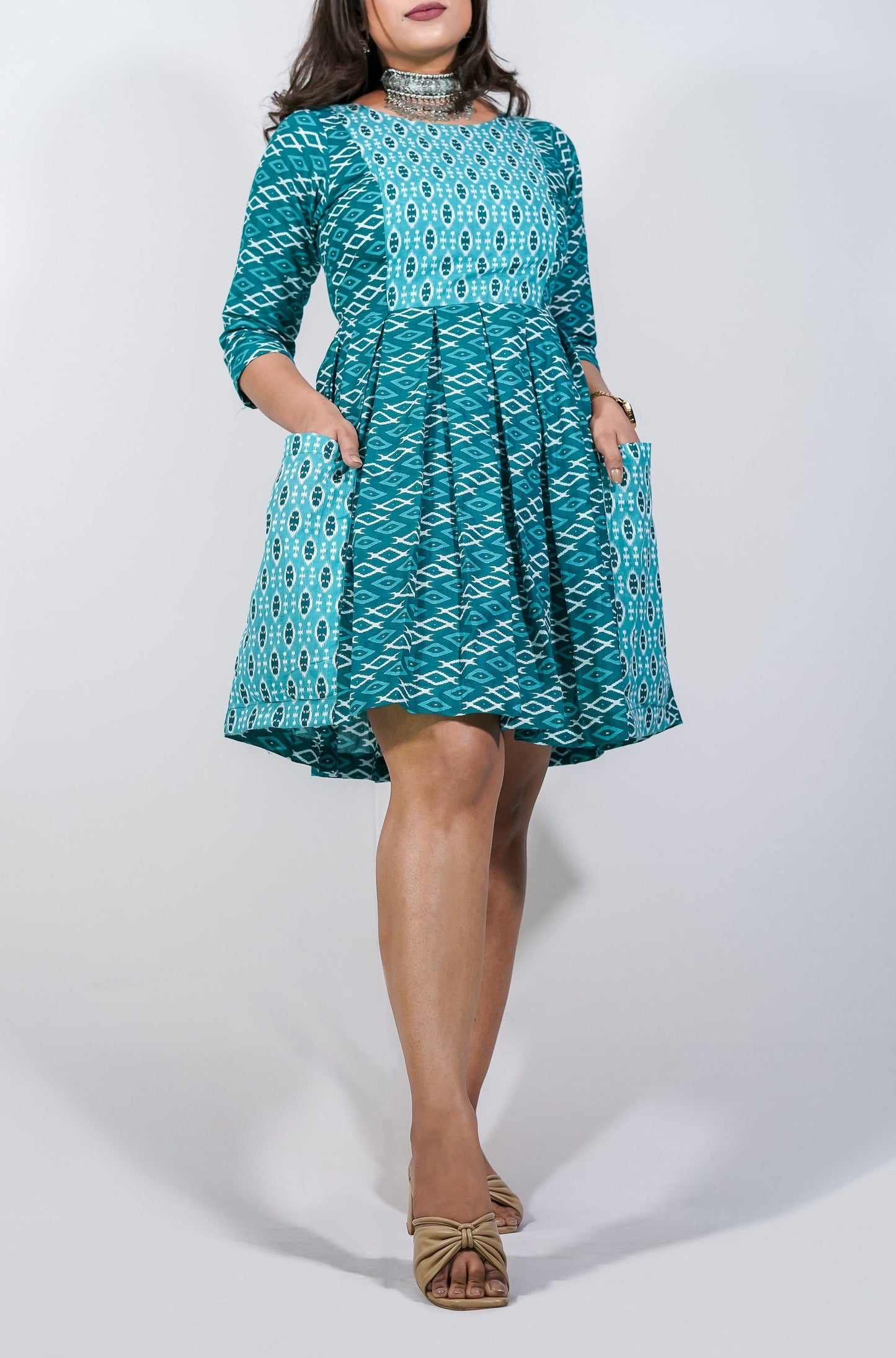Buy Ailee Ikkat Dress With Cotton Print For Women L
