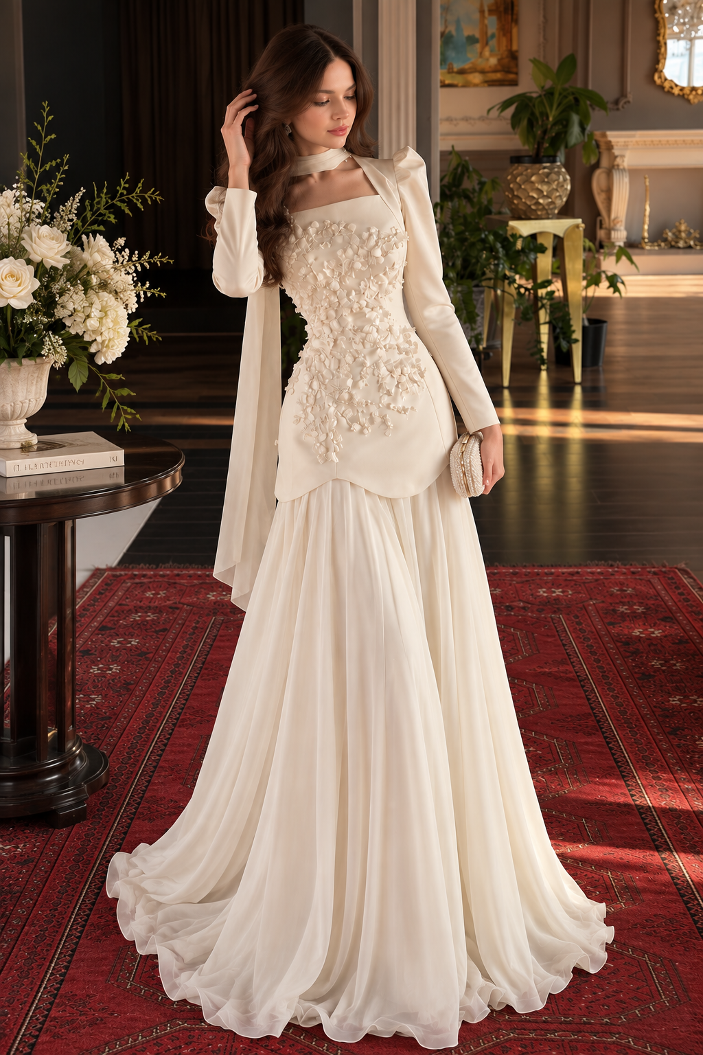 Delphinia Floral Applique Gown