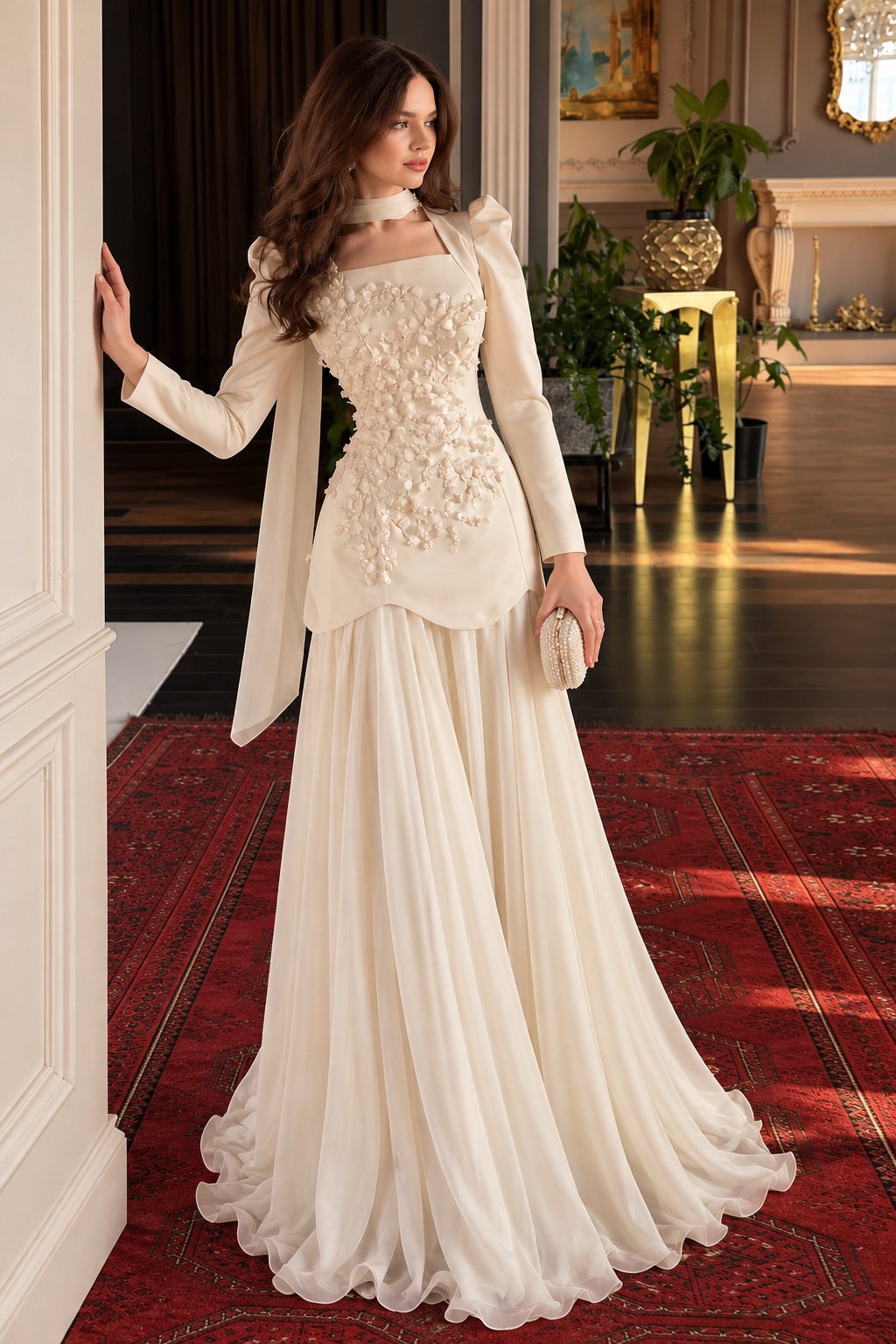 Delphinia Floral Applique Gown