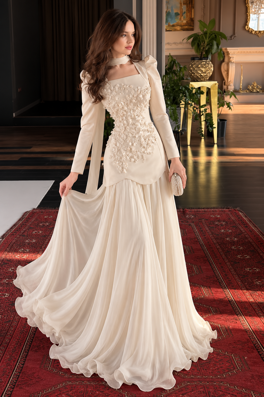 Delphinia Floral Applique Gown
