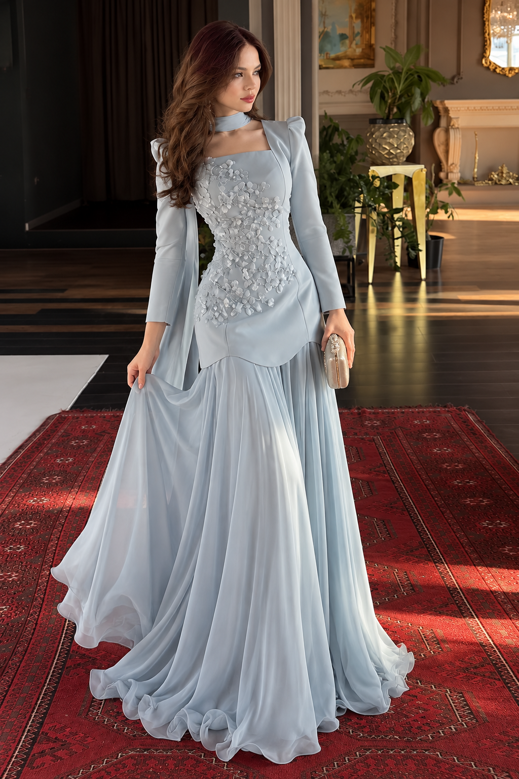 Delphinia Floral Applique Gown