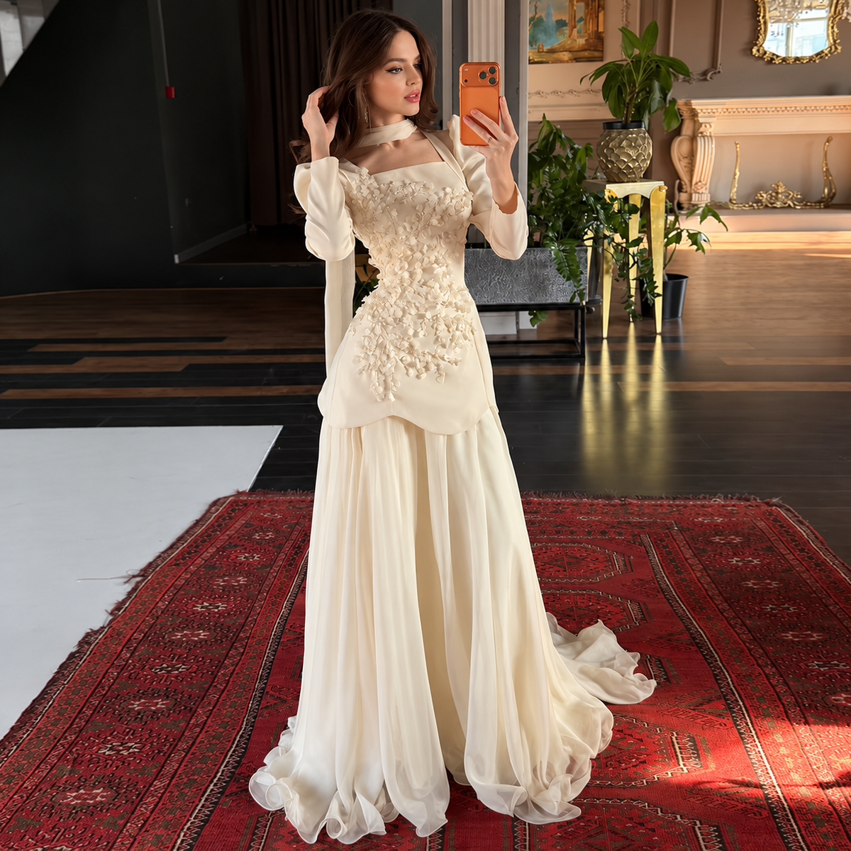 Delphinia Floral Applique Gown