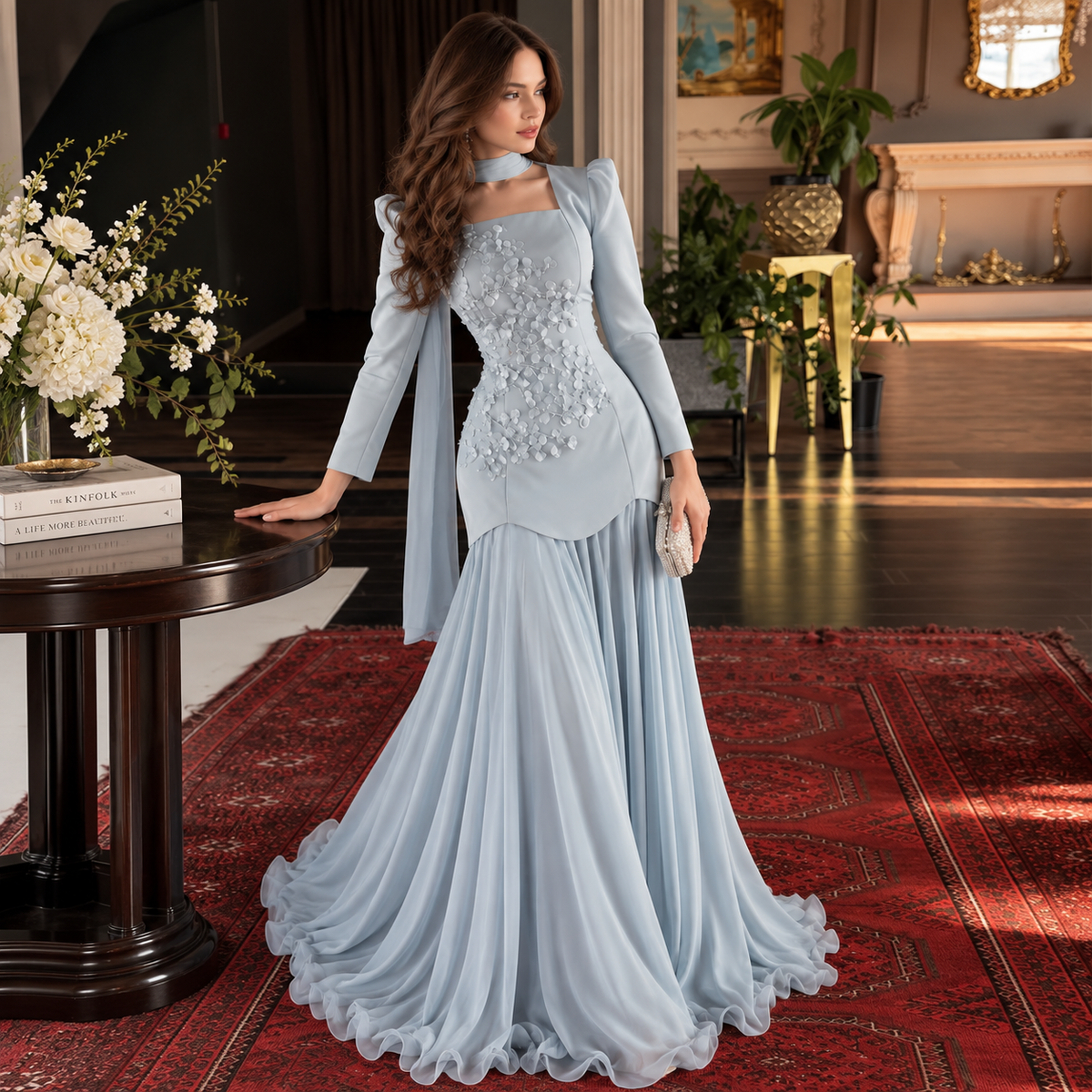 Delphinia Floral Applique Gown