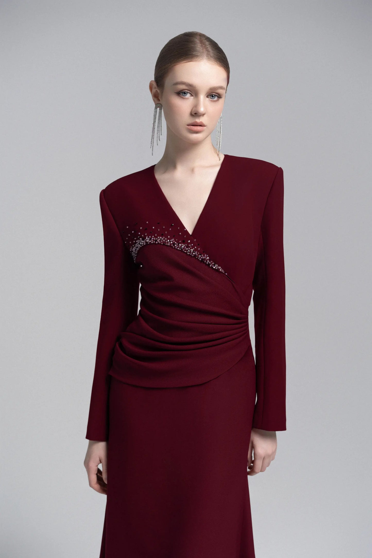 Asymmetrical Lapel Crystal Blazer Dress