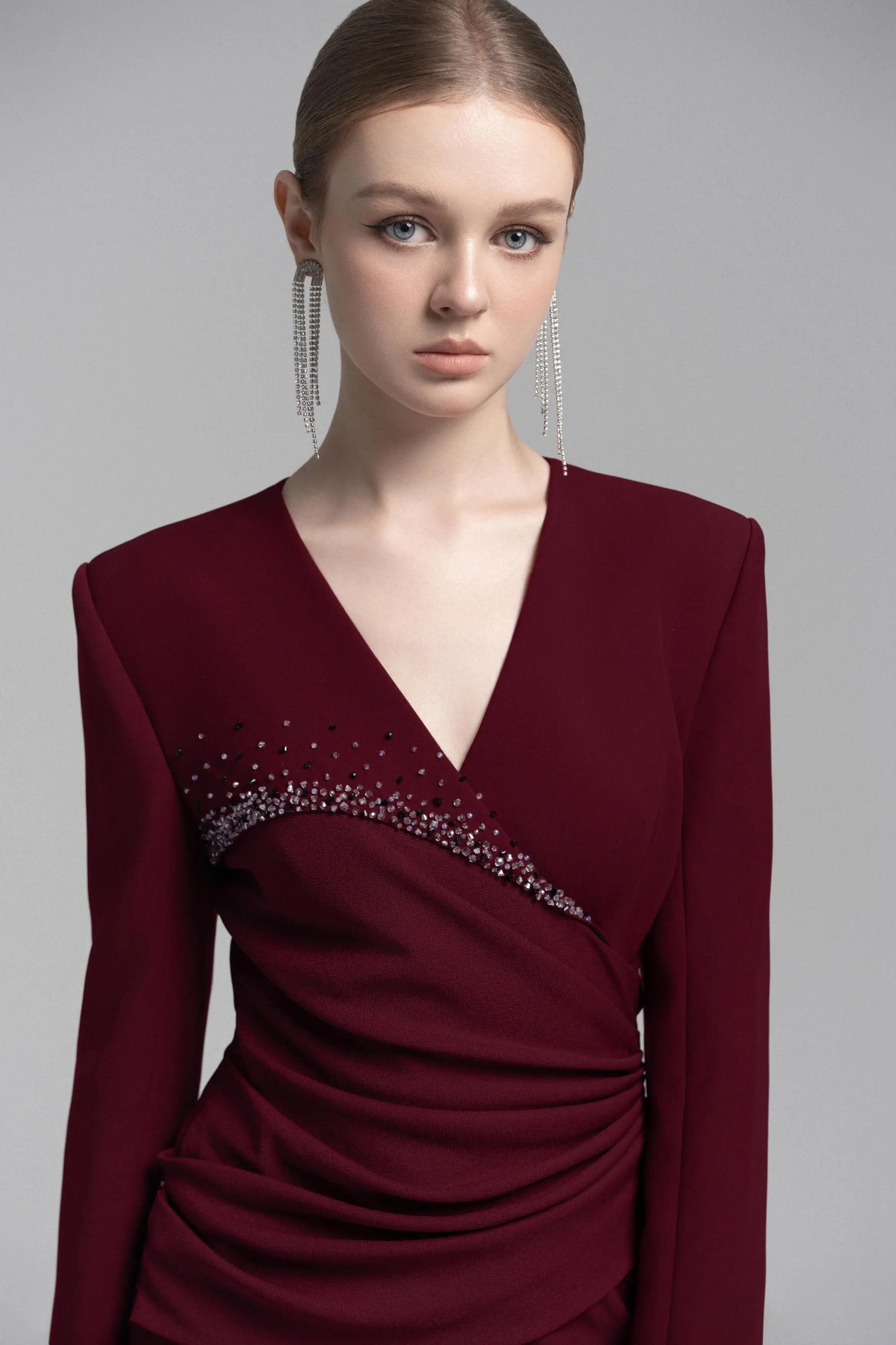 Asymmetrical Lapel Crystal Blazer Dress