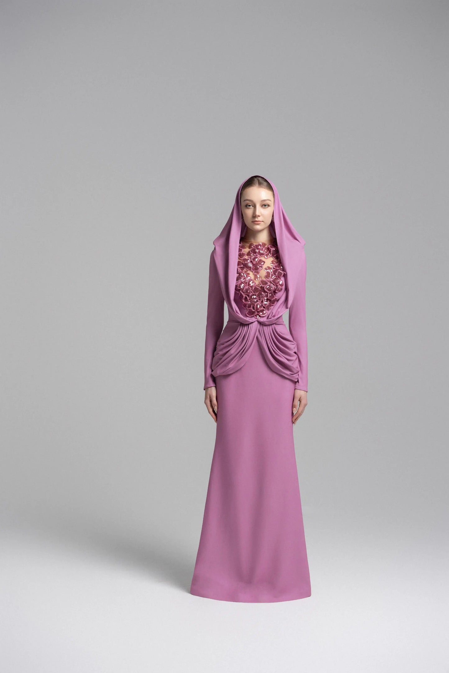 Ethereal Hooded Lace Evening Gown