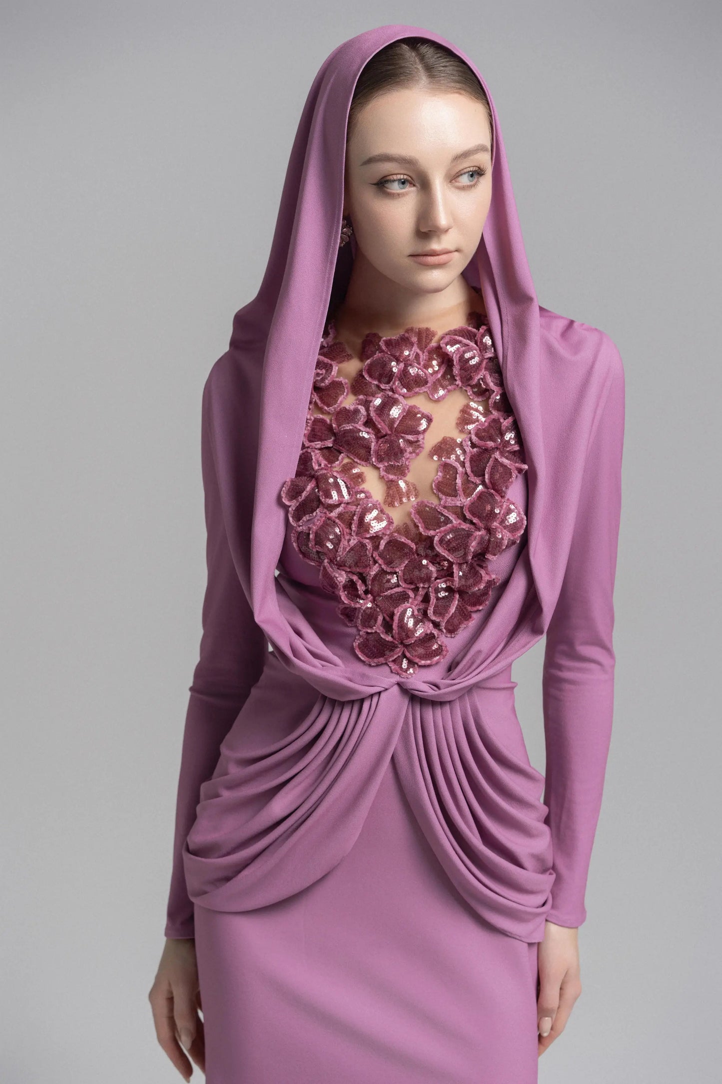 Ethereal Hooded Lace Evening Gown