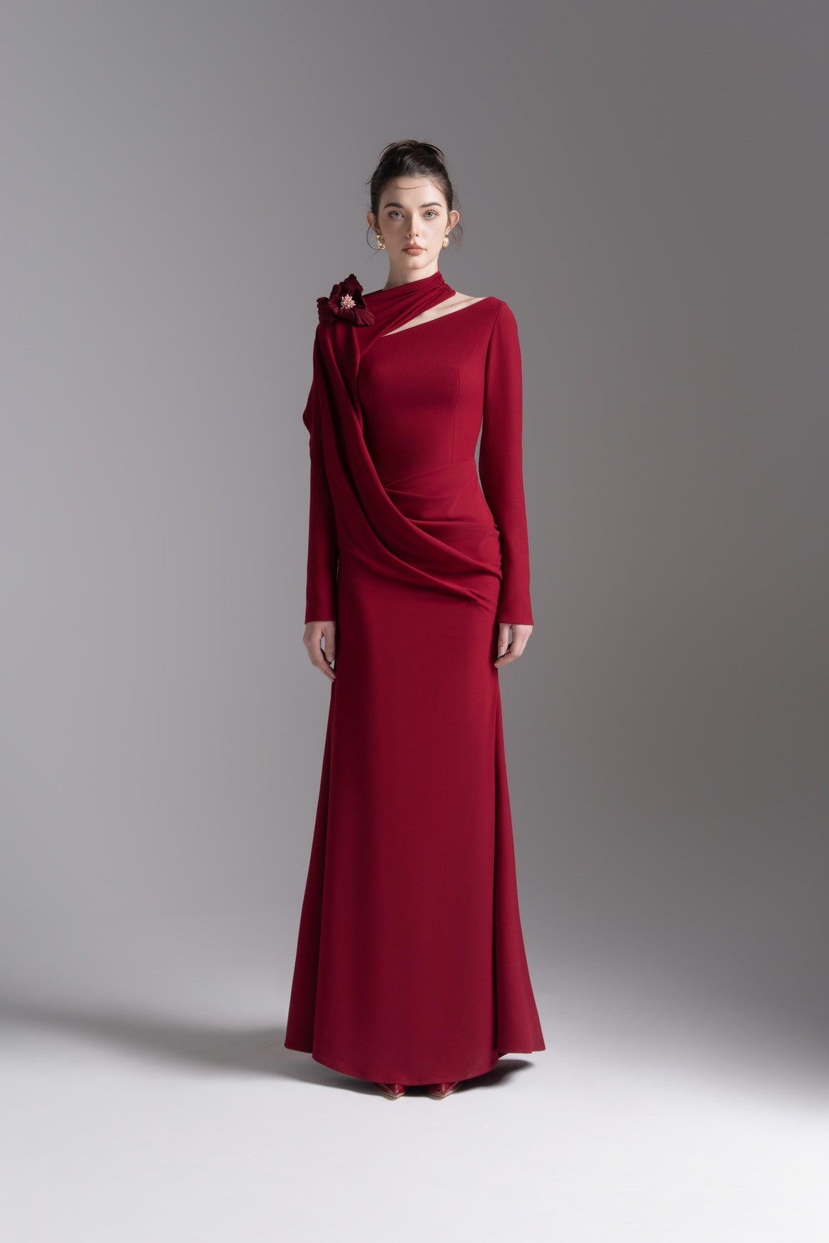 Silken Scarf Gown in Burgundy
