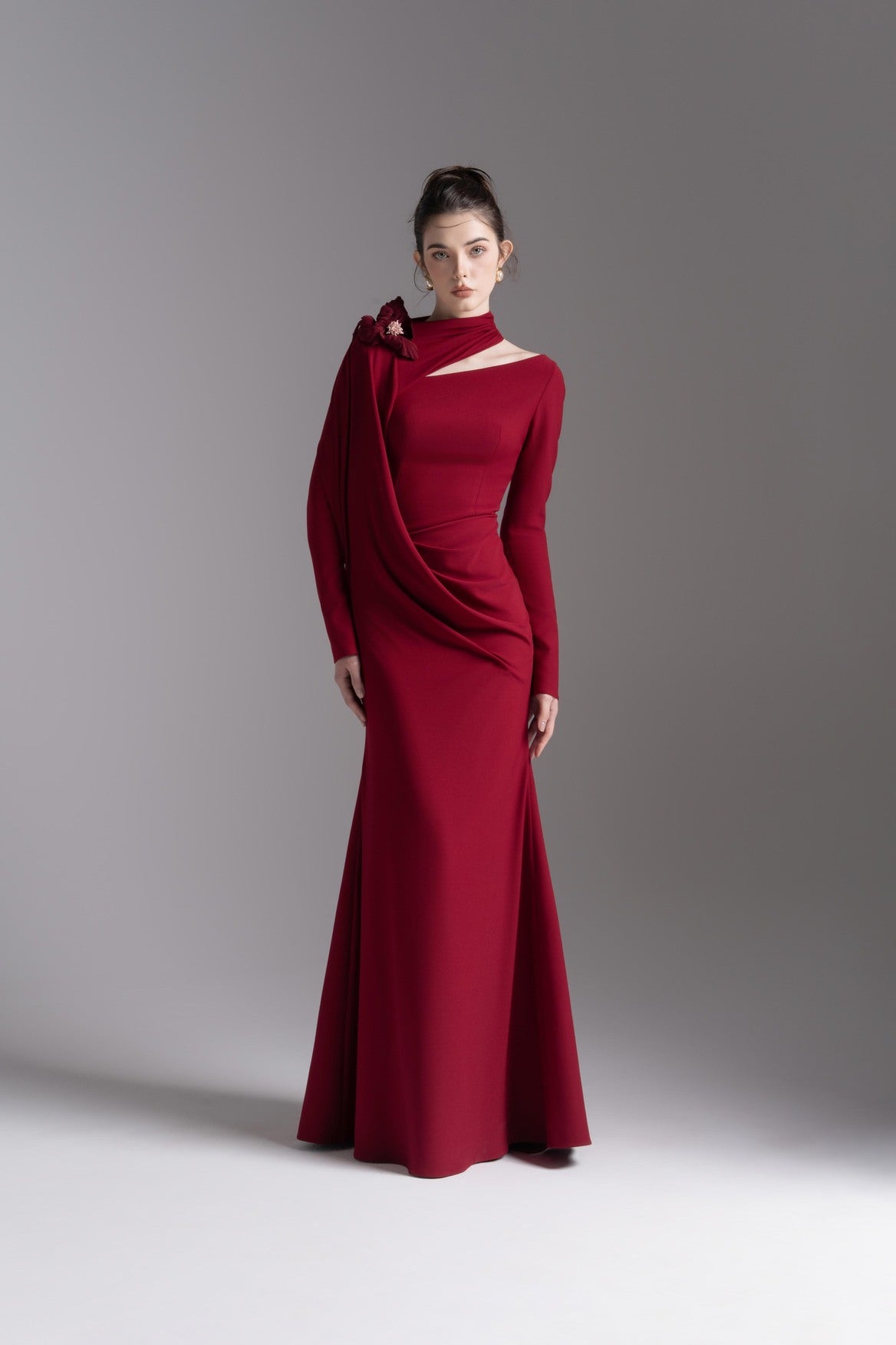 Silken Scarf Gown in Burgundy