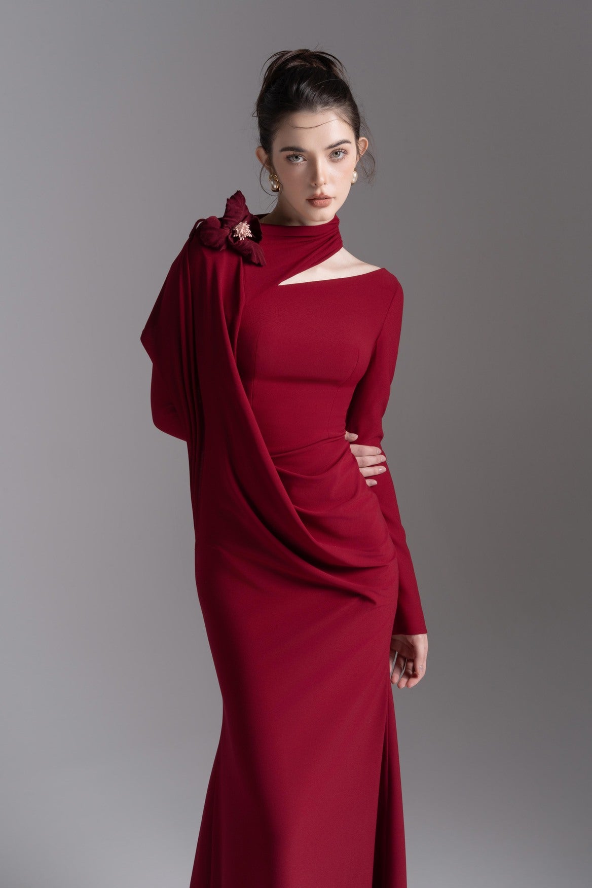 Silken Scarf Gown in Burgundy