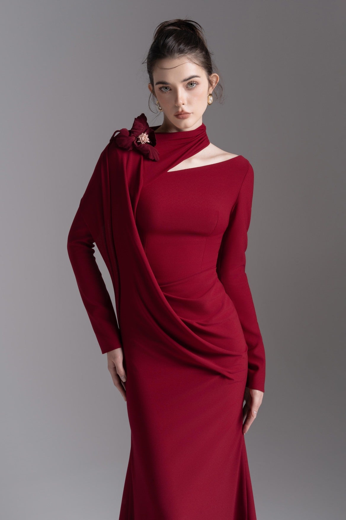 Silken Scarf Gown in Burgundy