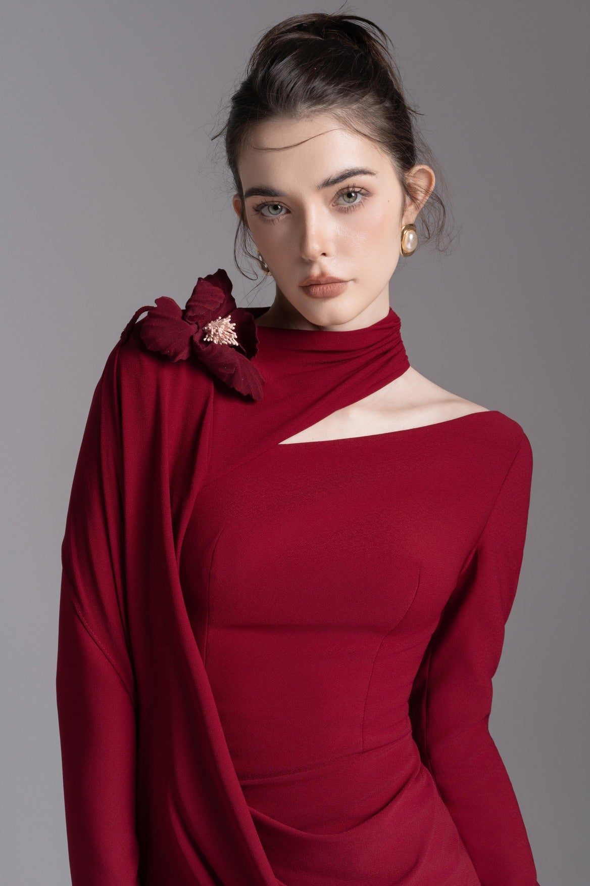 Silken Scarf Gown in Burgundy