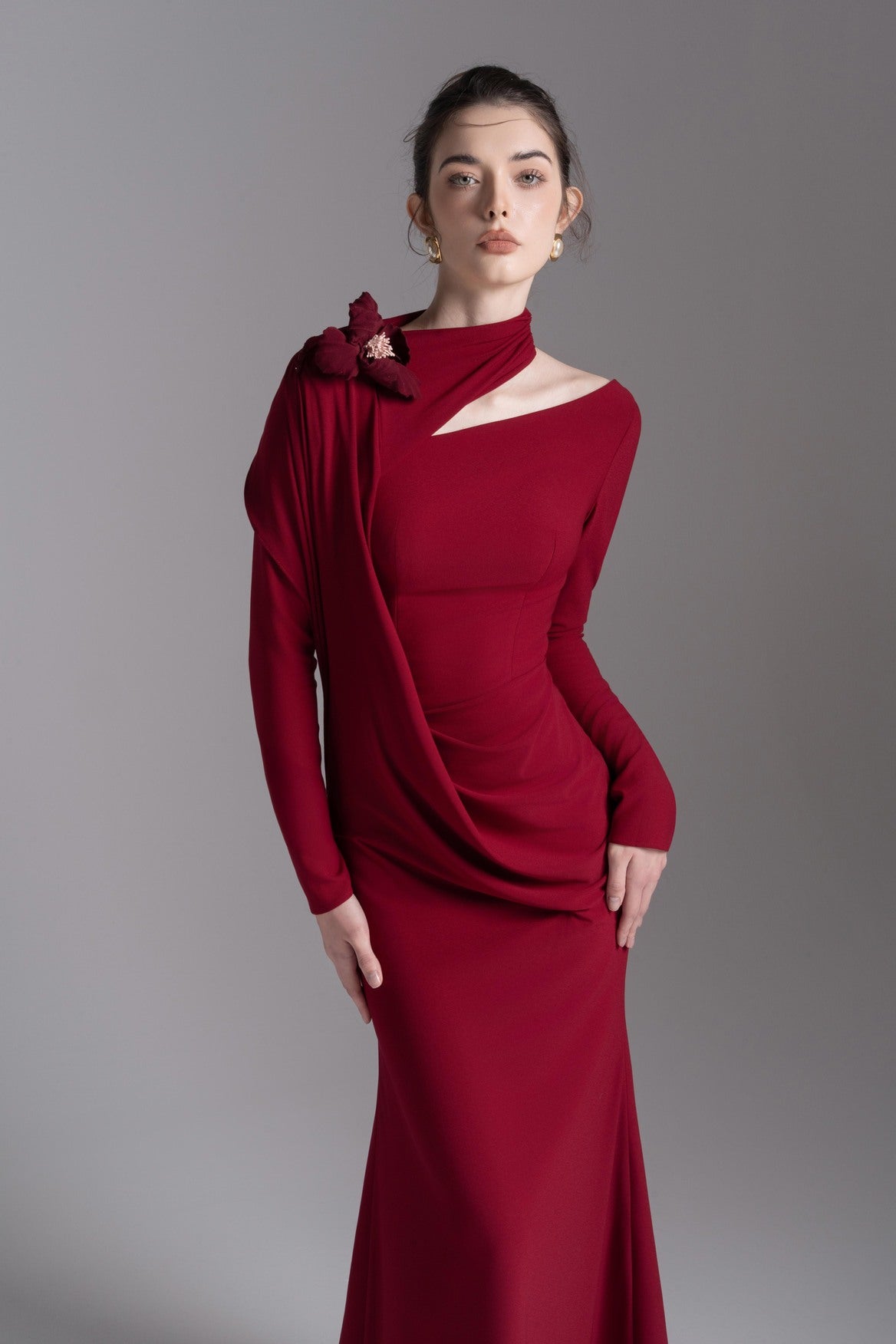 Silken Scarf Gown in Burgundy