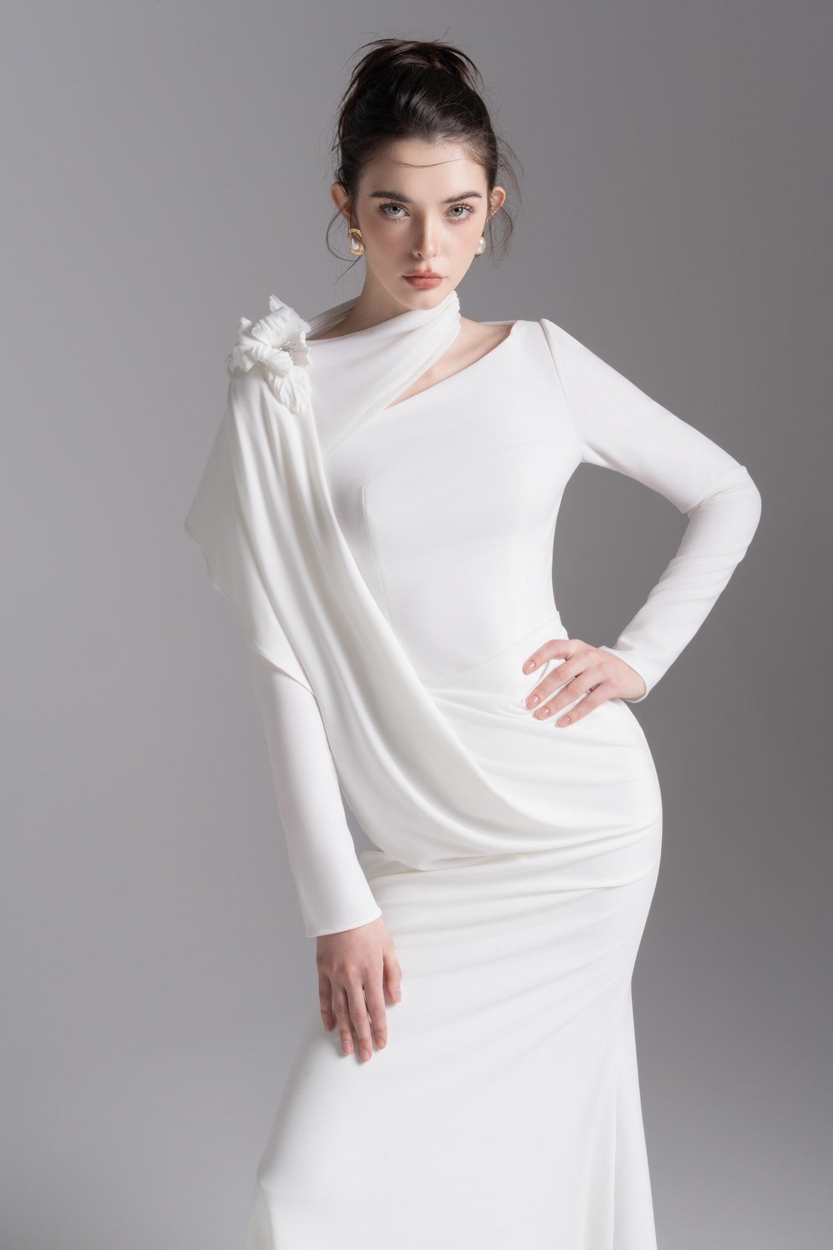 Bloom Asymmetry Dress in White