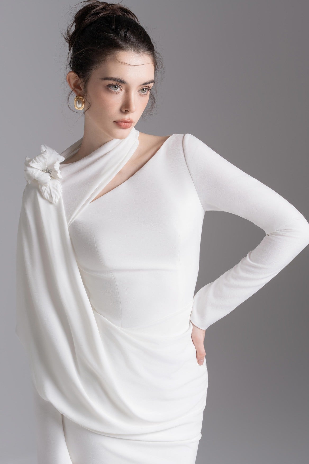 Bloom Asymmetry Dress in White
