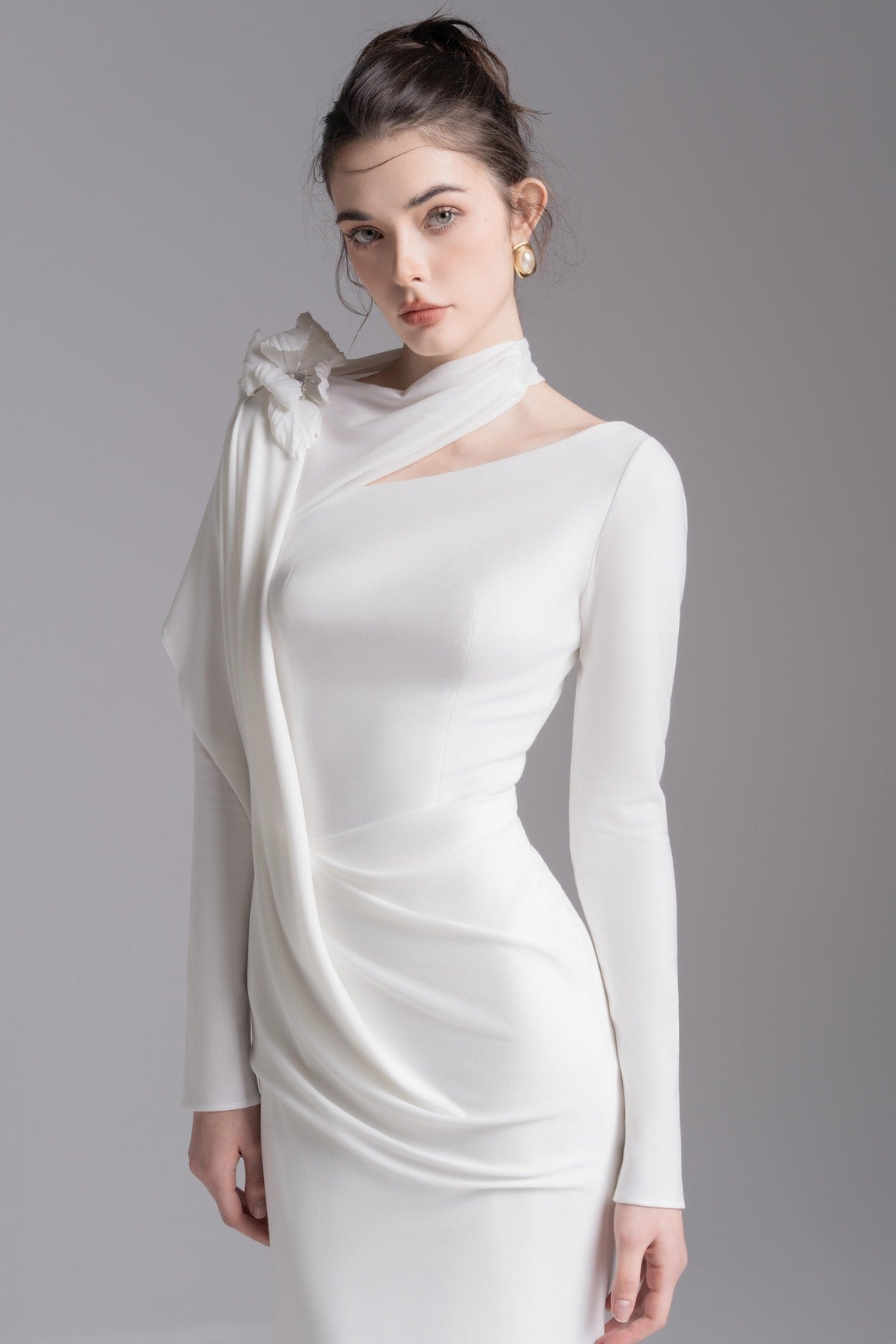 Bloom Asymmetry Dress in White