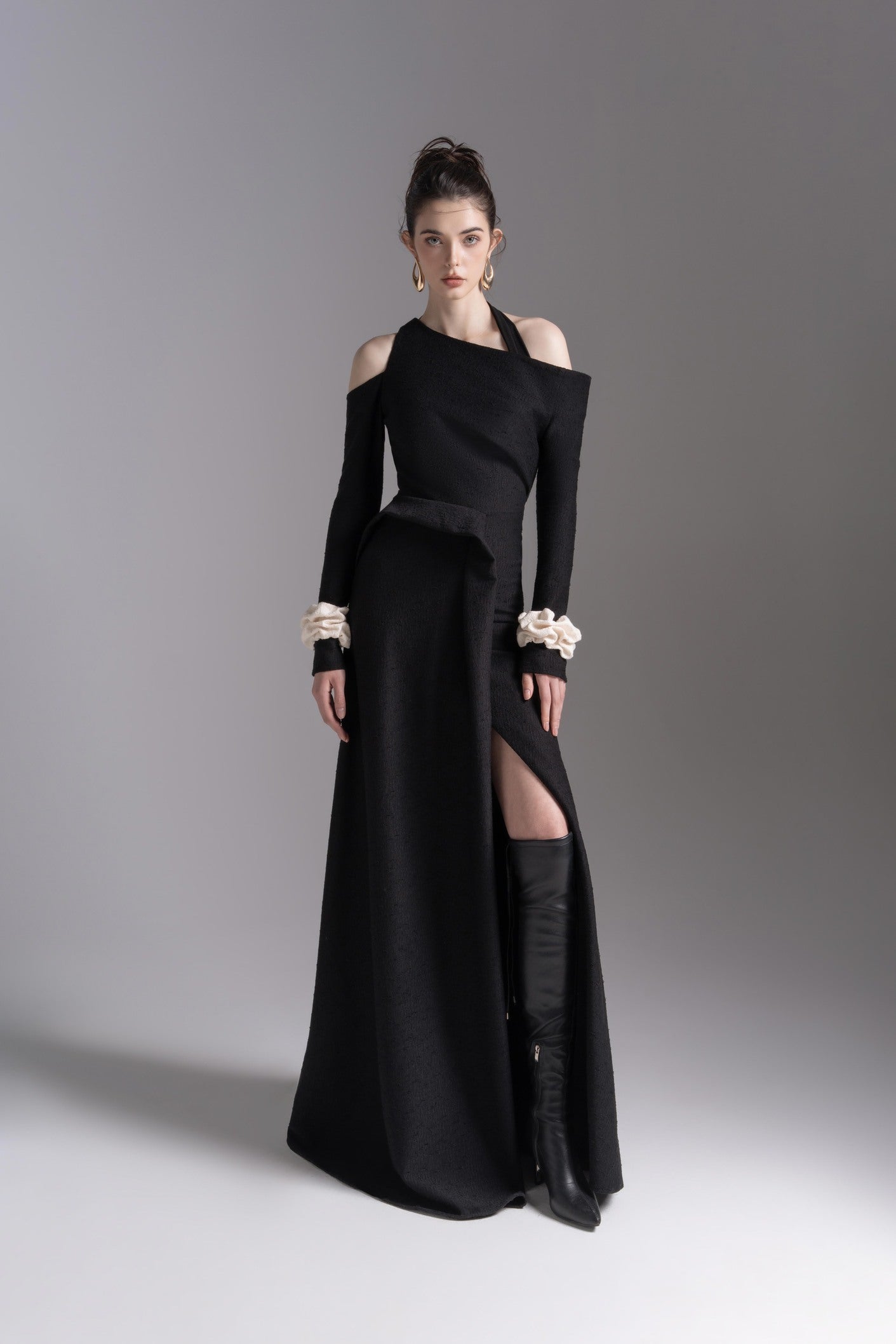 Aura Draped Midi in Black