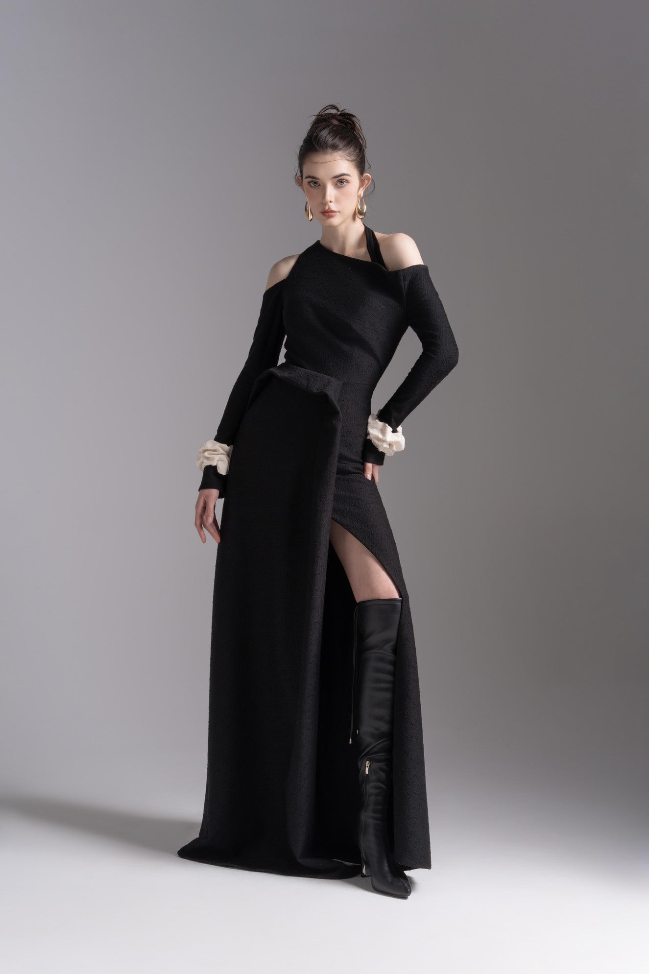 Aura Draped Midi in Black