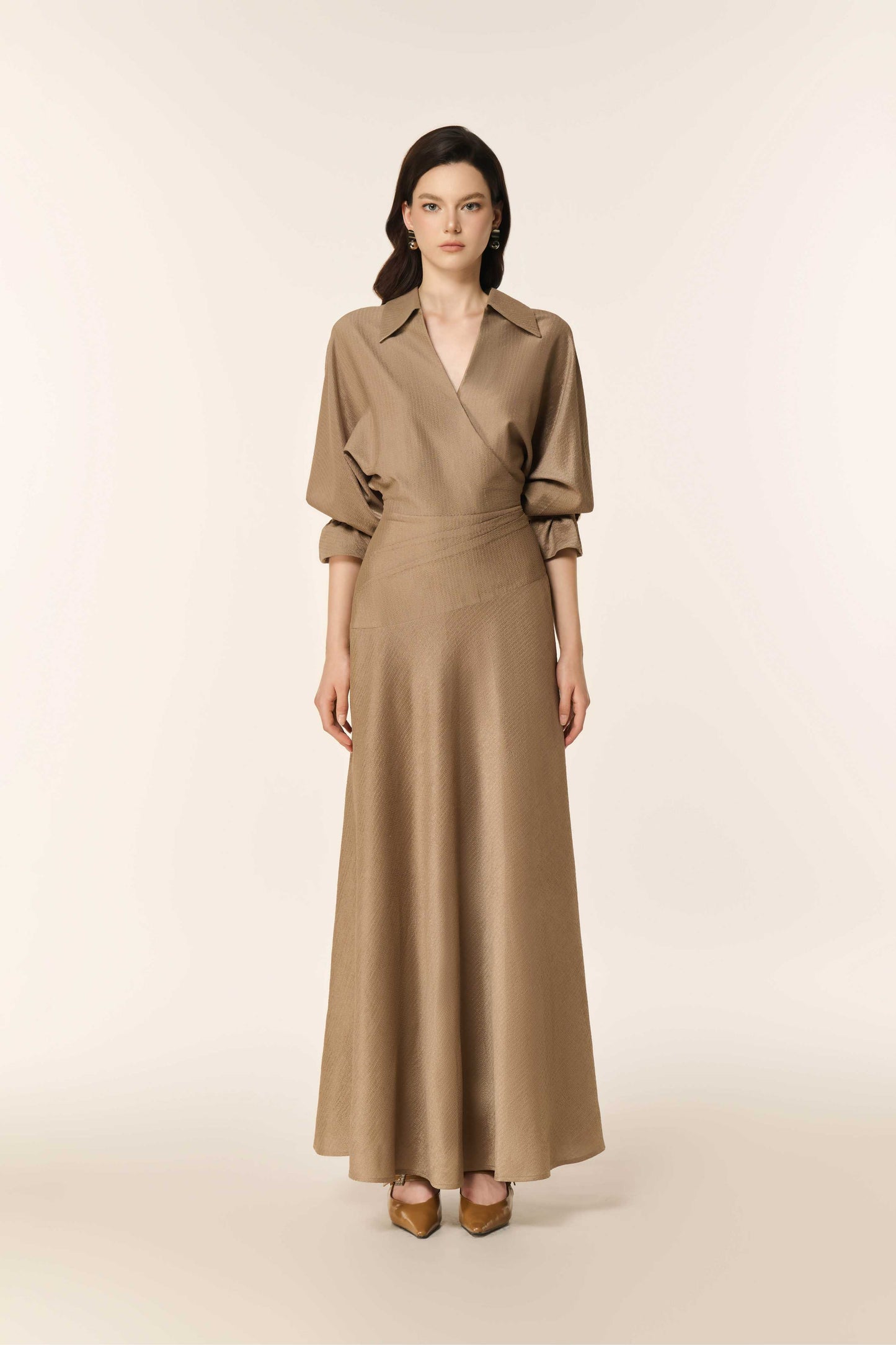 Dewlight Midi Dress in Warm Taupe