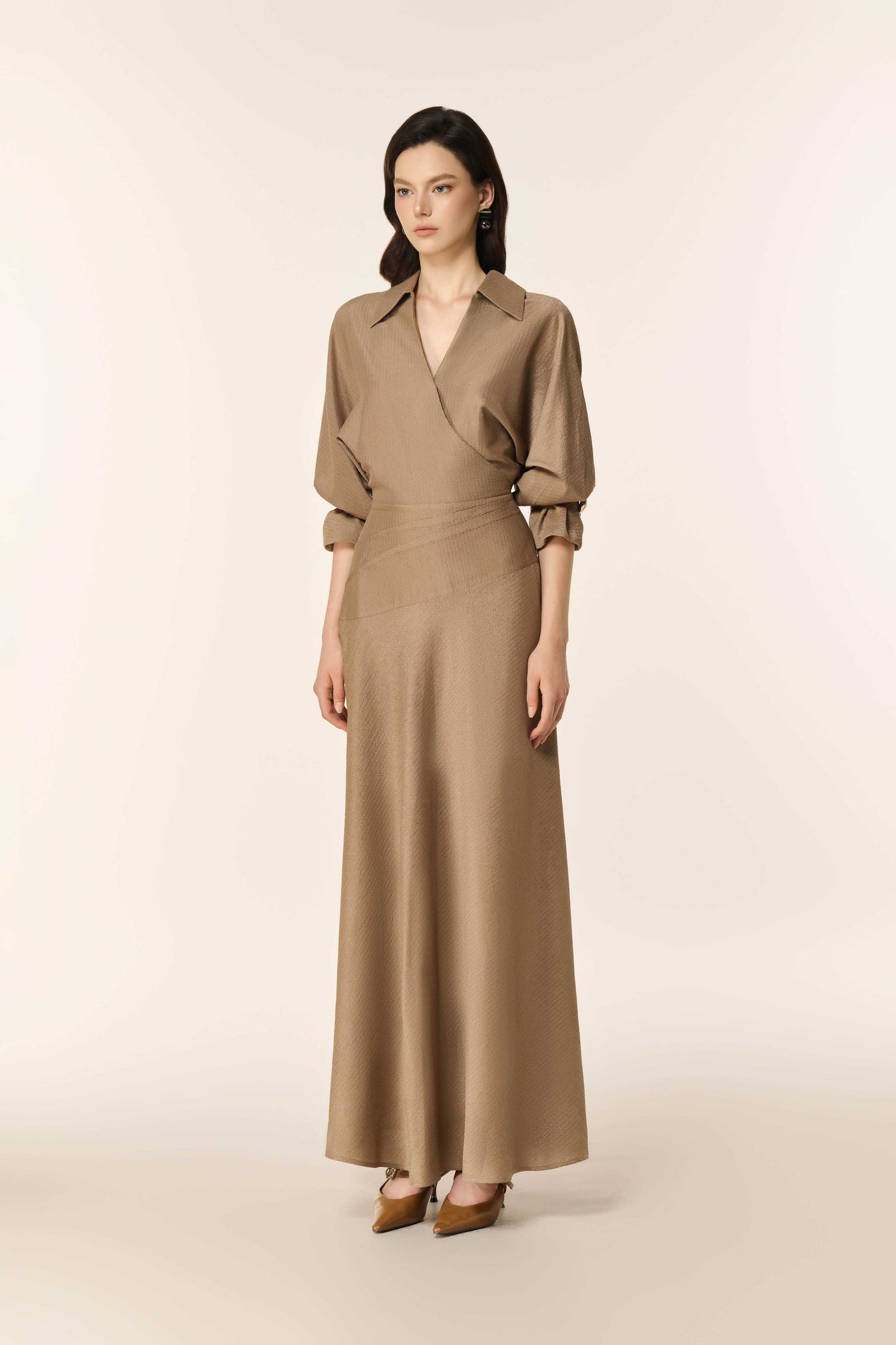 Dewlight Midi Dress in Warm Taupe