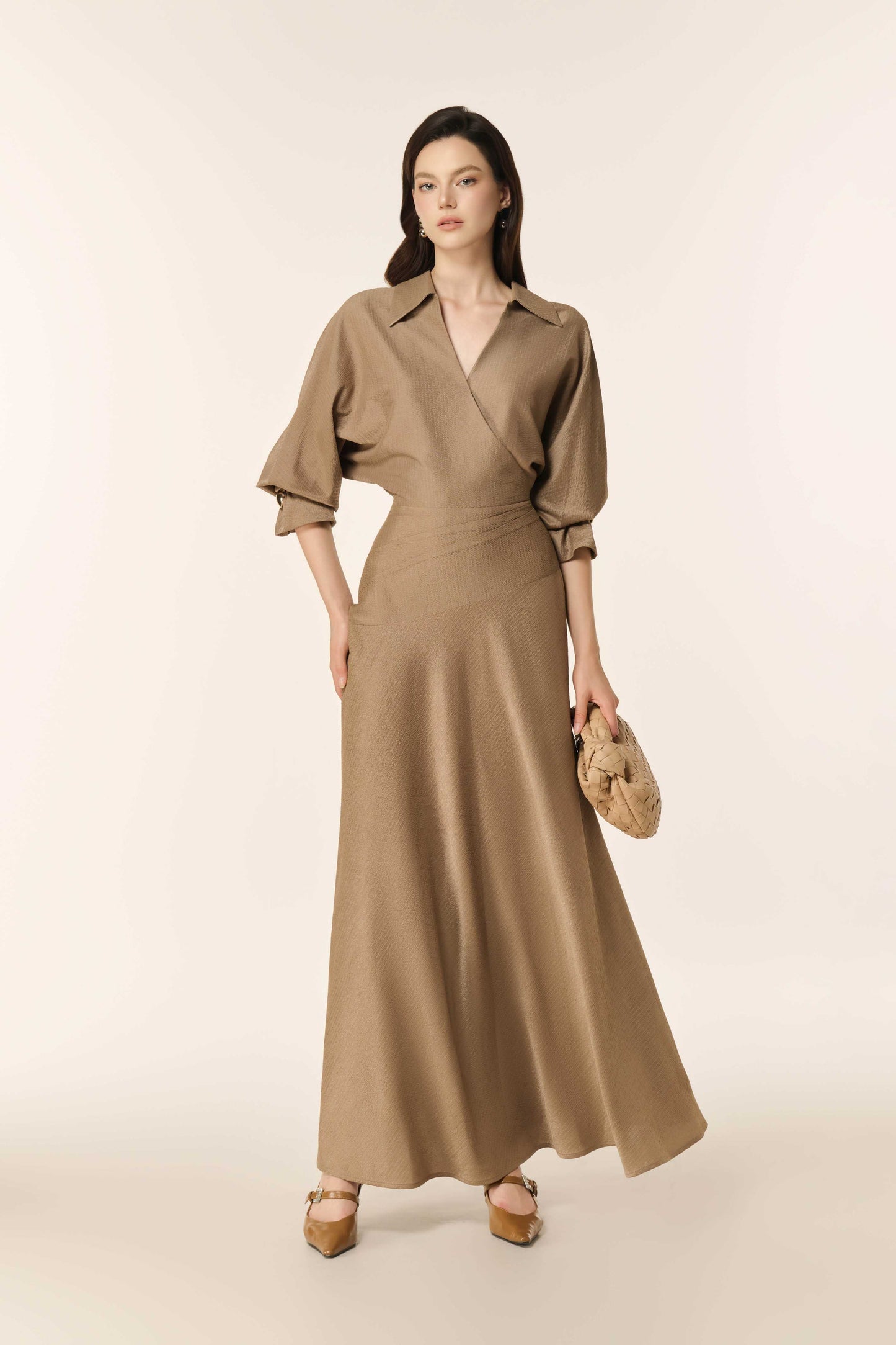 Dewlight Midi Dress in Warm Taupe