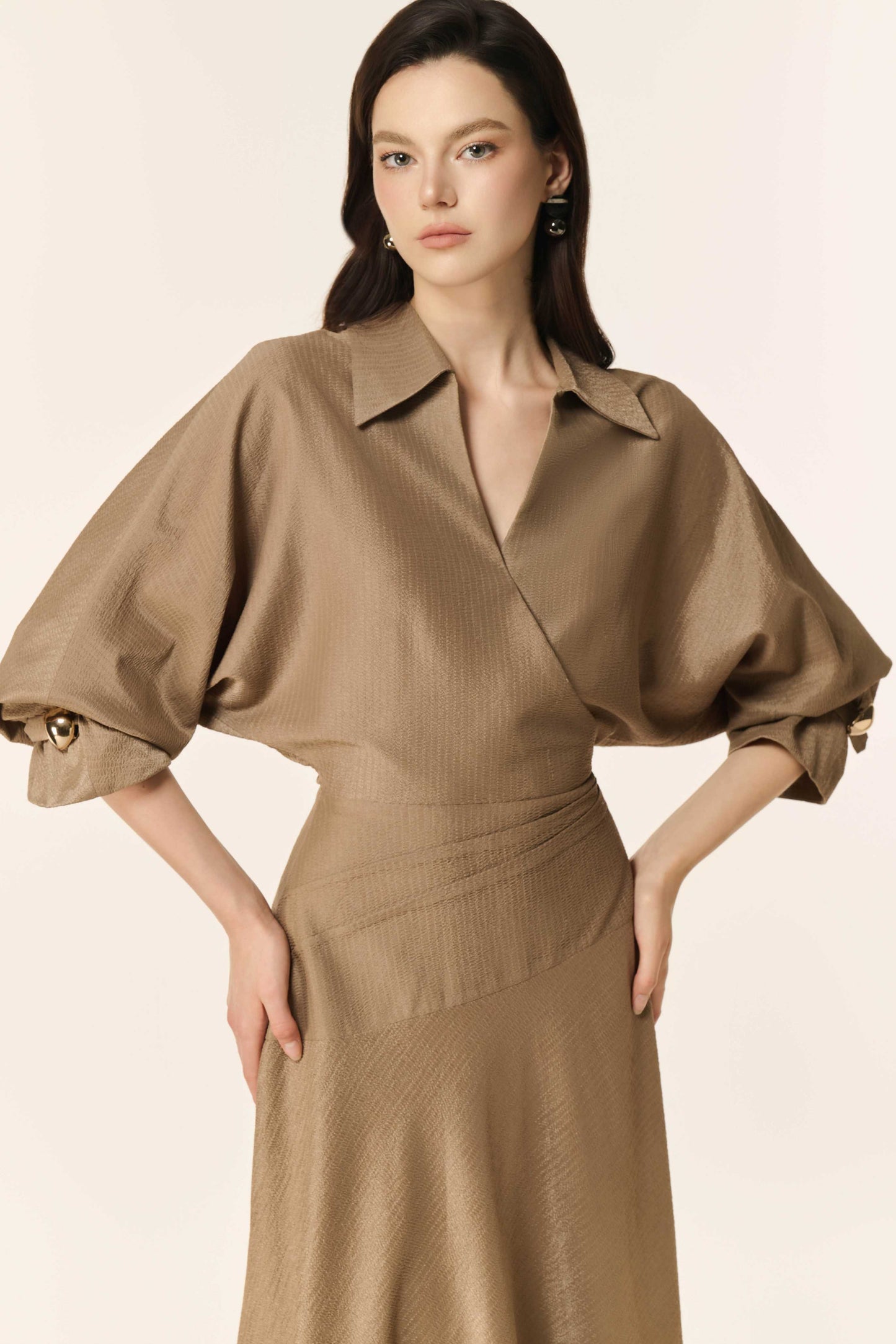Dewlight Midi Dress in Warm Taupe