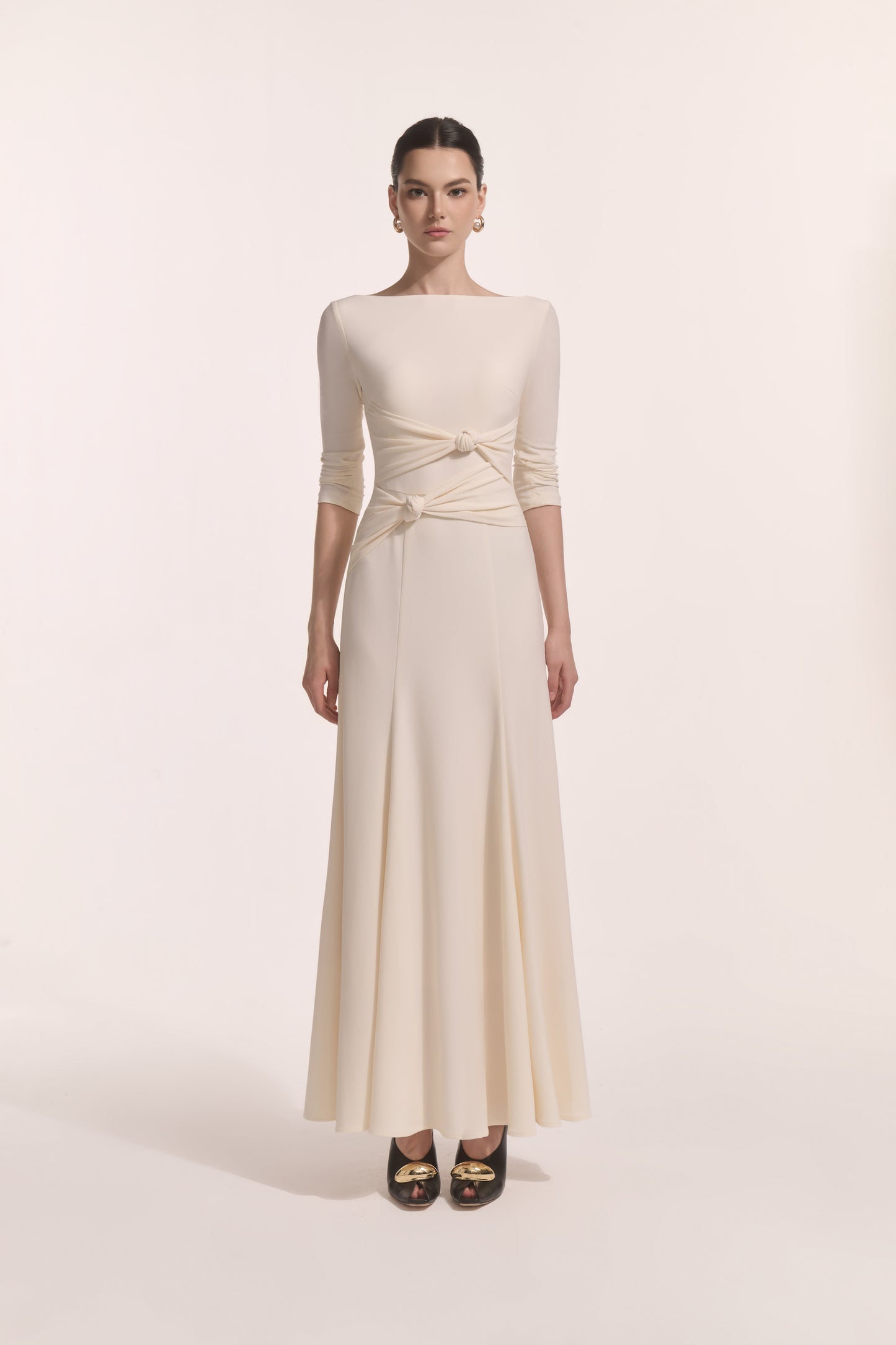 Alba Asymmetric Knot Dress in Cream