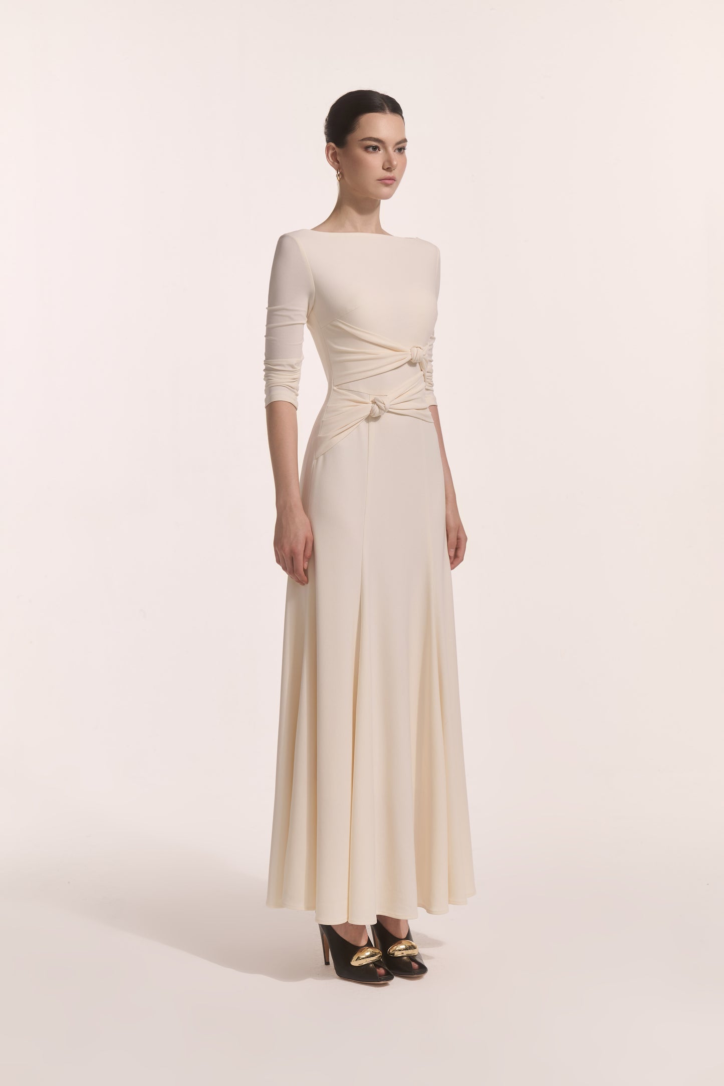 Alba Asymmetric Knot Dress in Cream