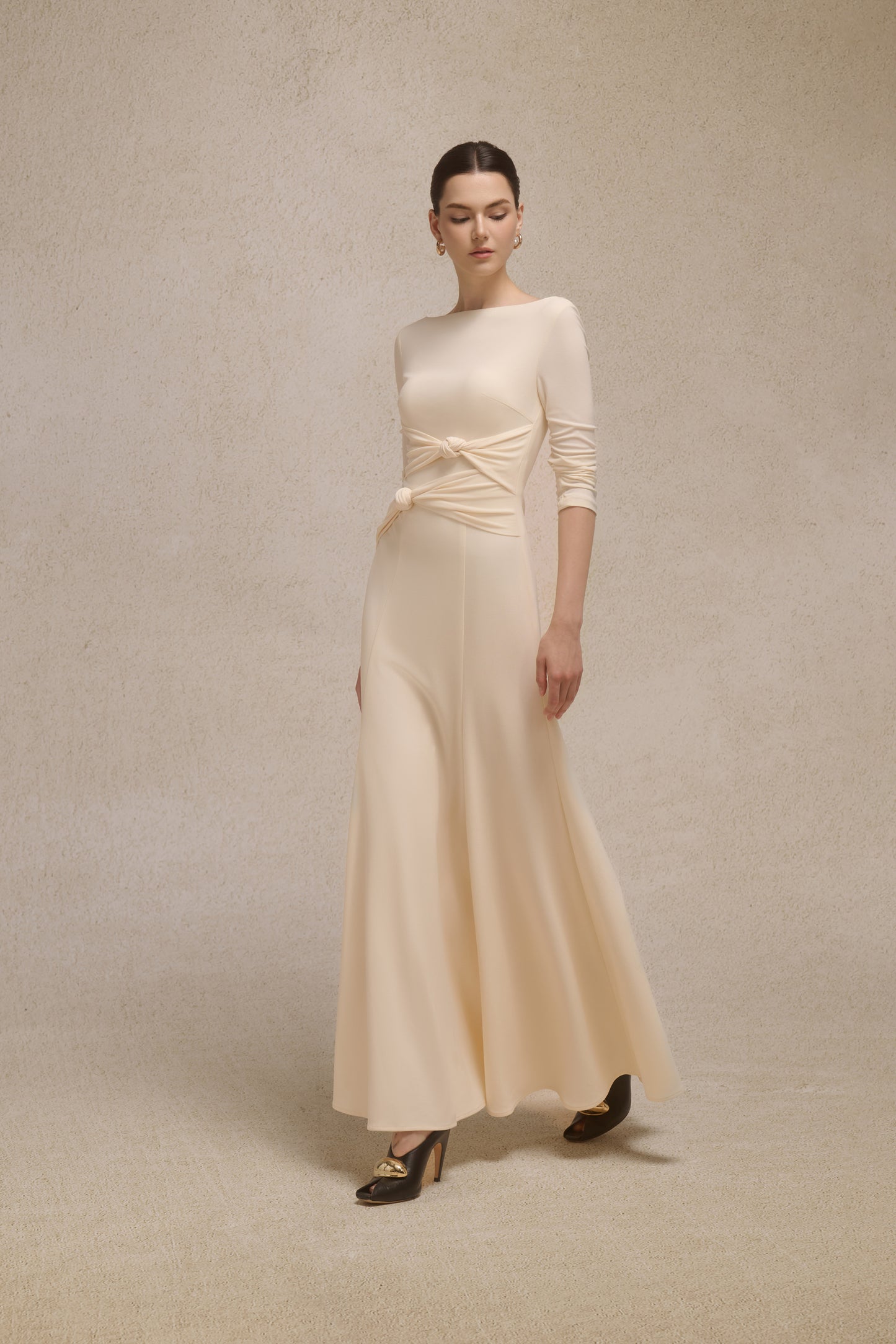Alba Asymmetric Knot Dress in Cream