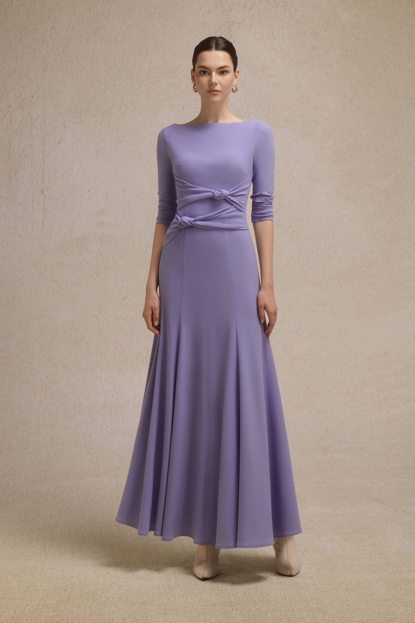 Alba Asymmetric Knot Dress in Lavender