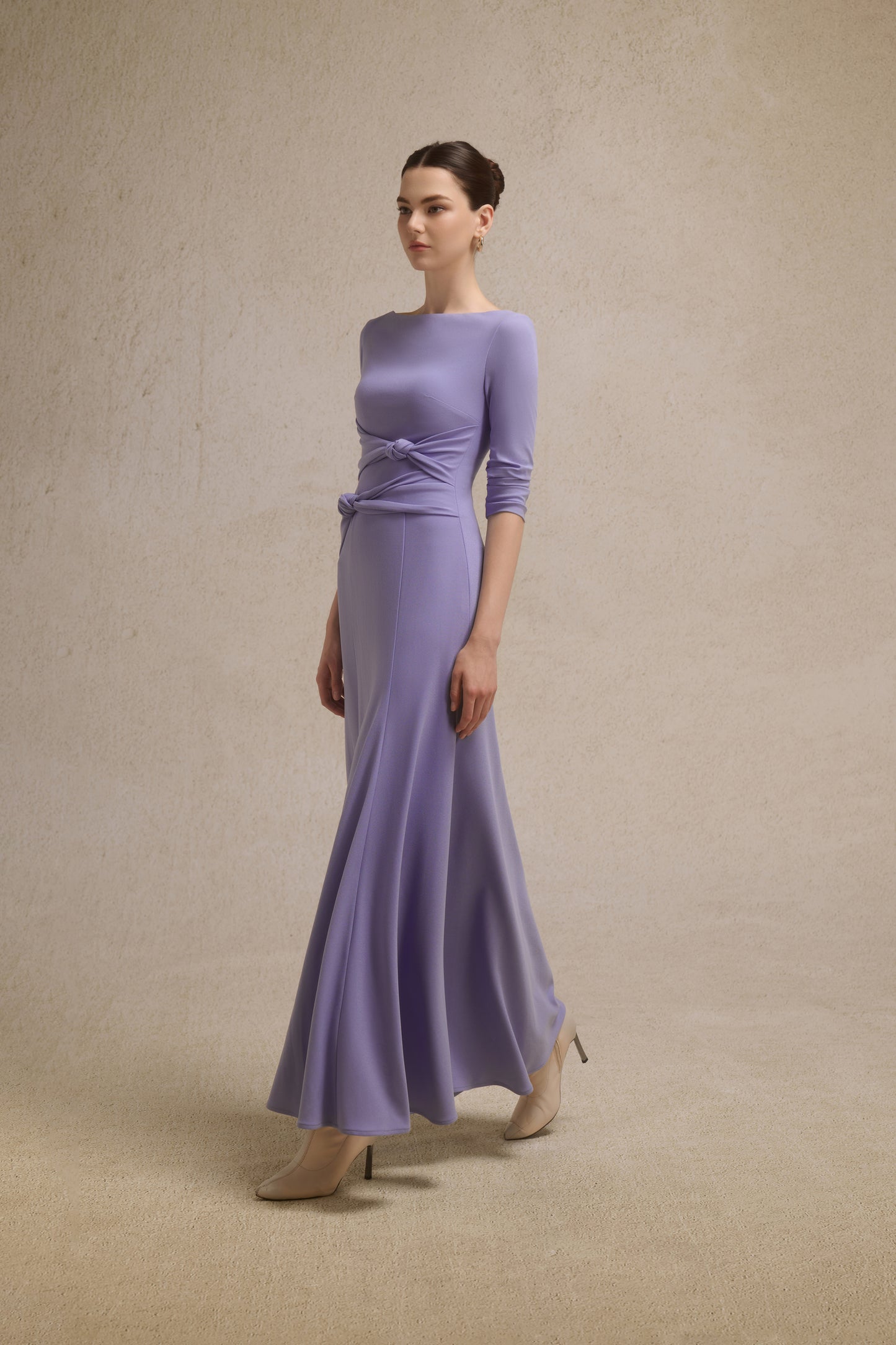 Alba Asymmetric Knot Dress in Lavender