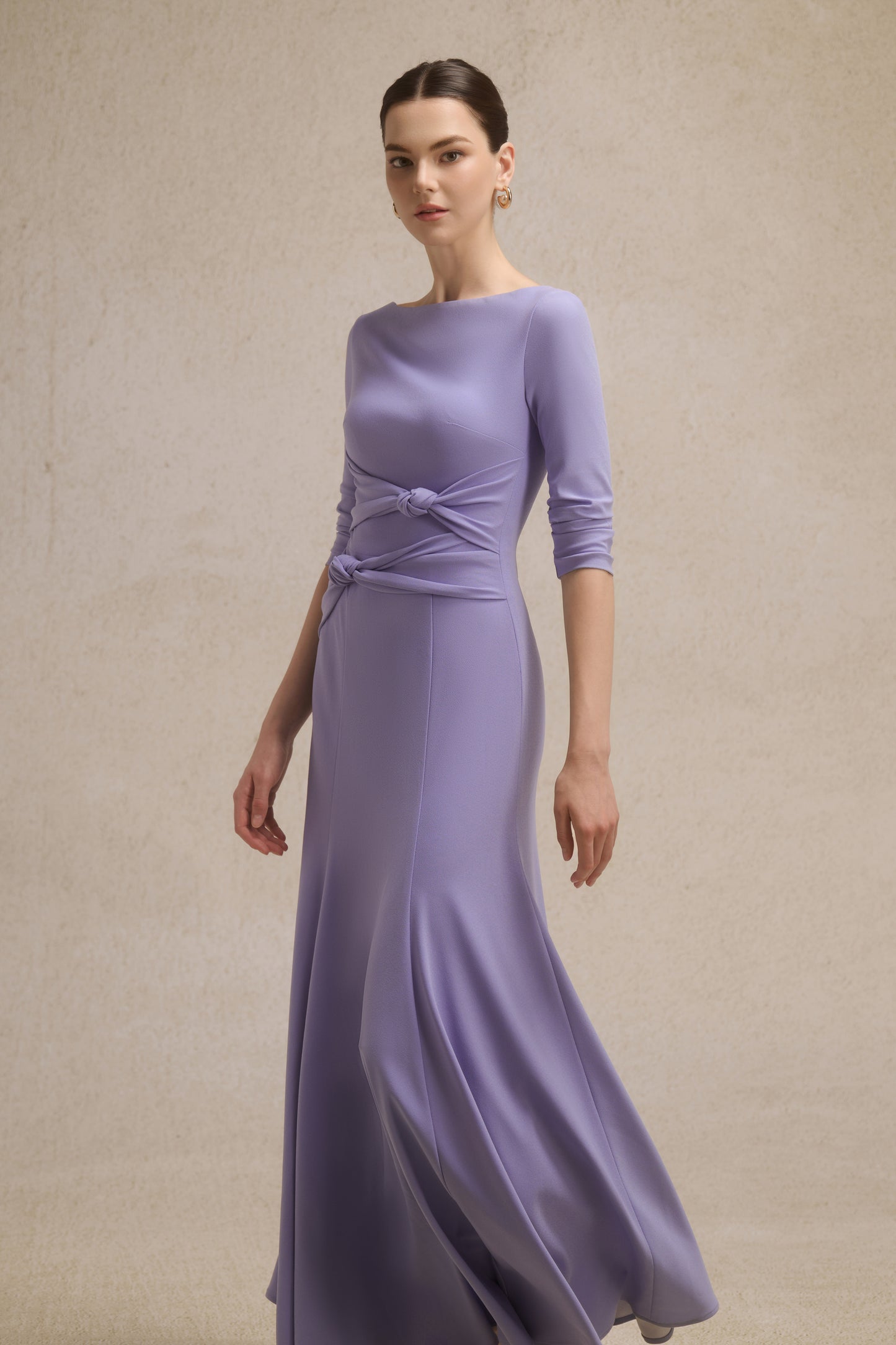 Alba Asymmetric Knot Dress in Lavender