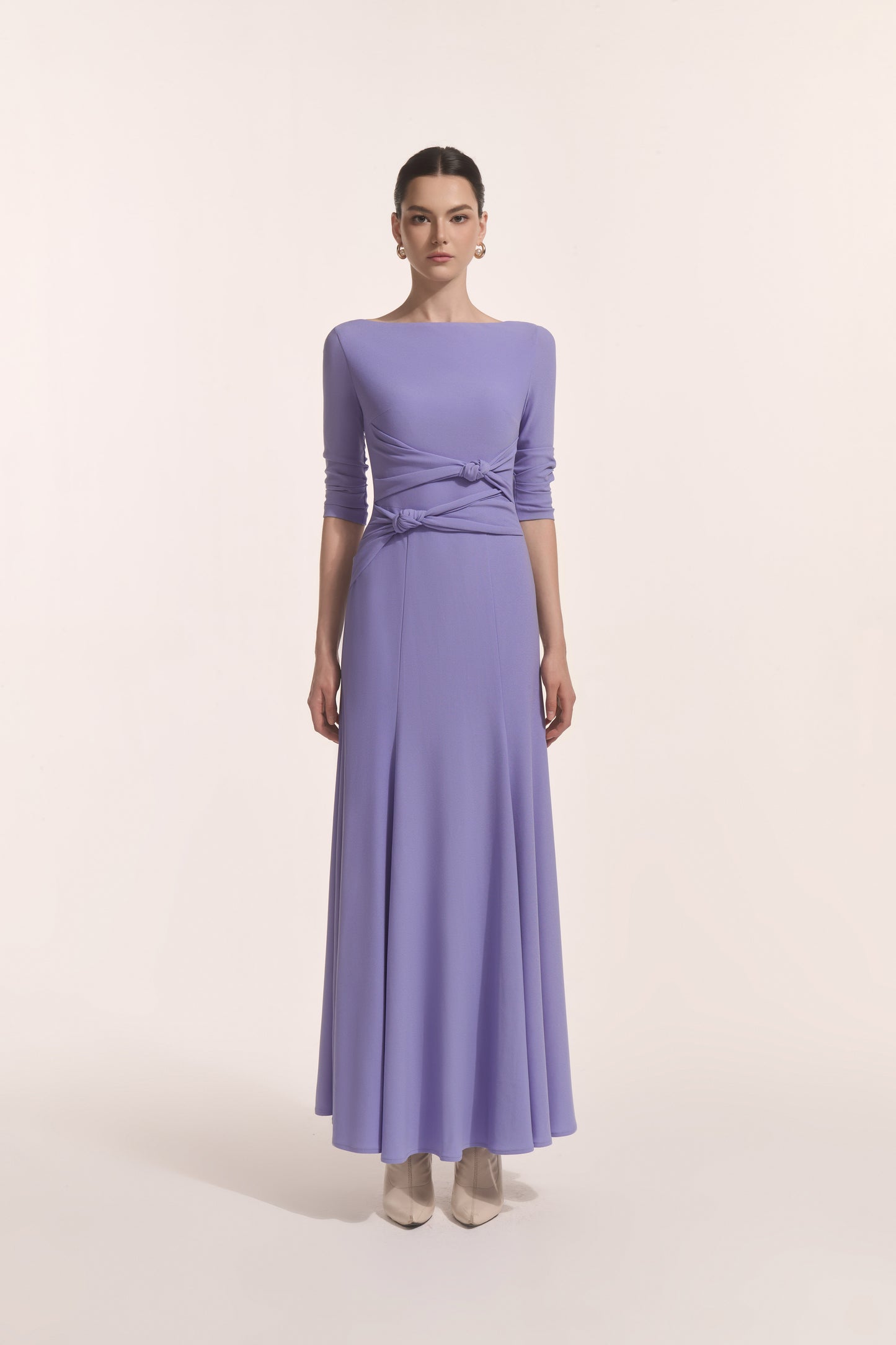 Alba Asymmetric Knot Dress in Lavender