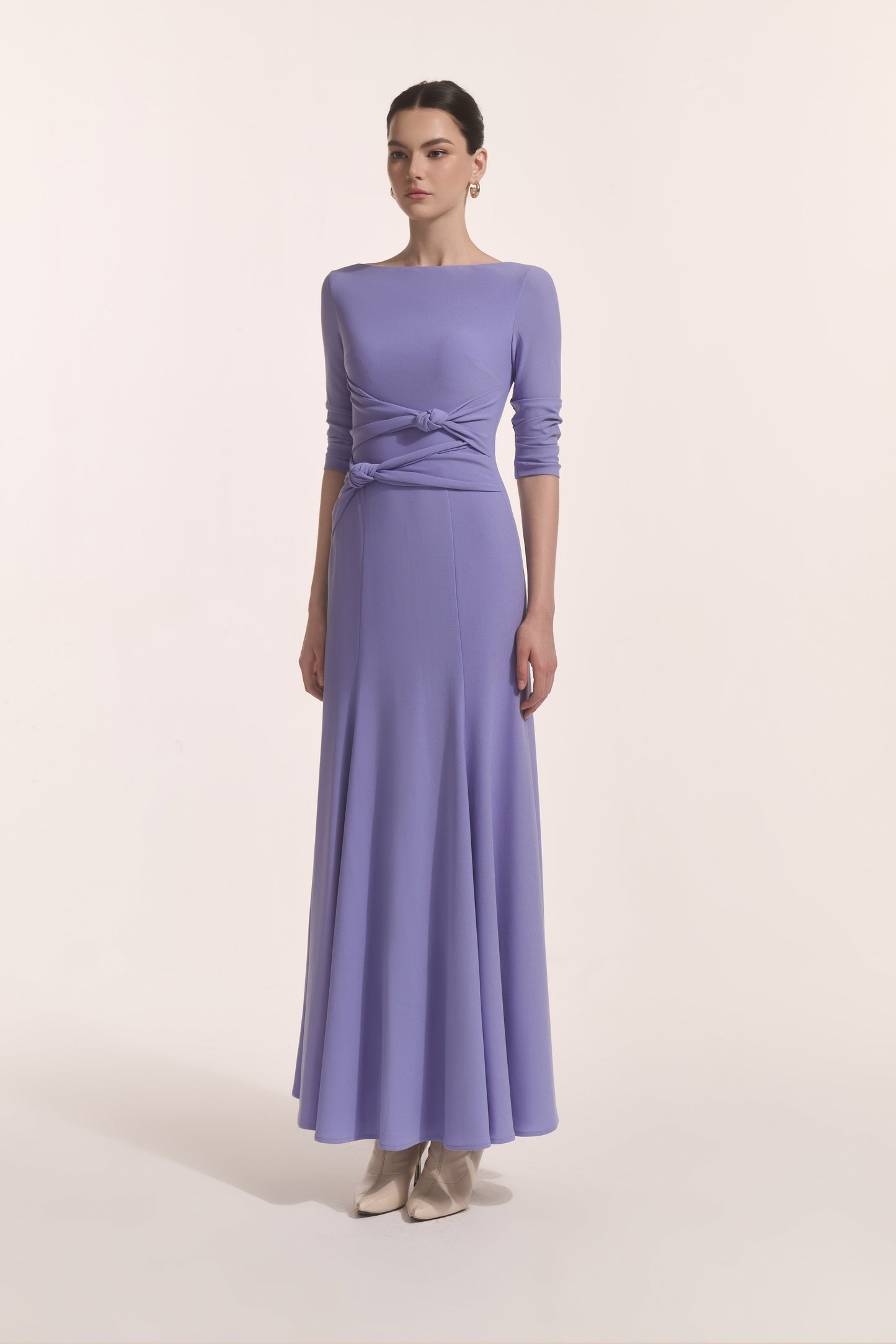 Alba Asymmetric Knot Dress in Lavender