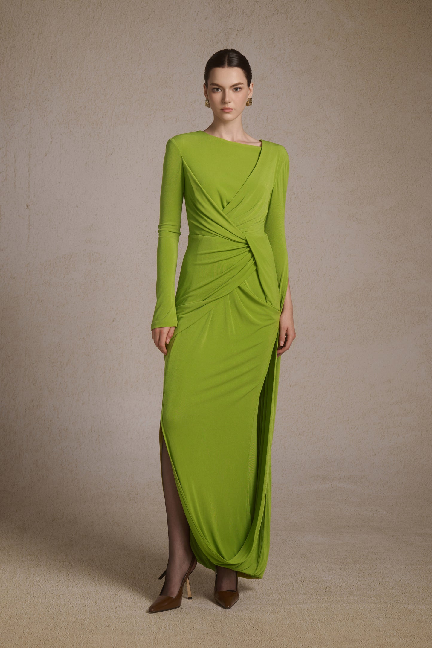Lunara Tiered Midi in Leafed Lime
