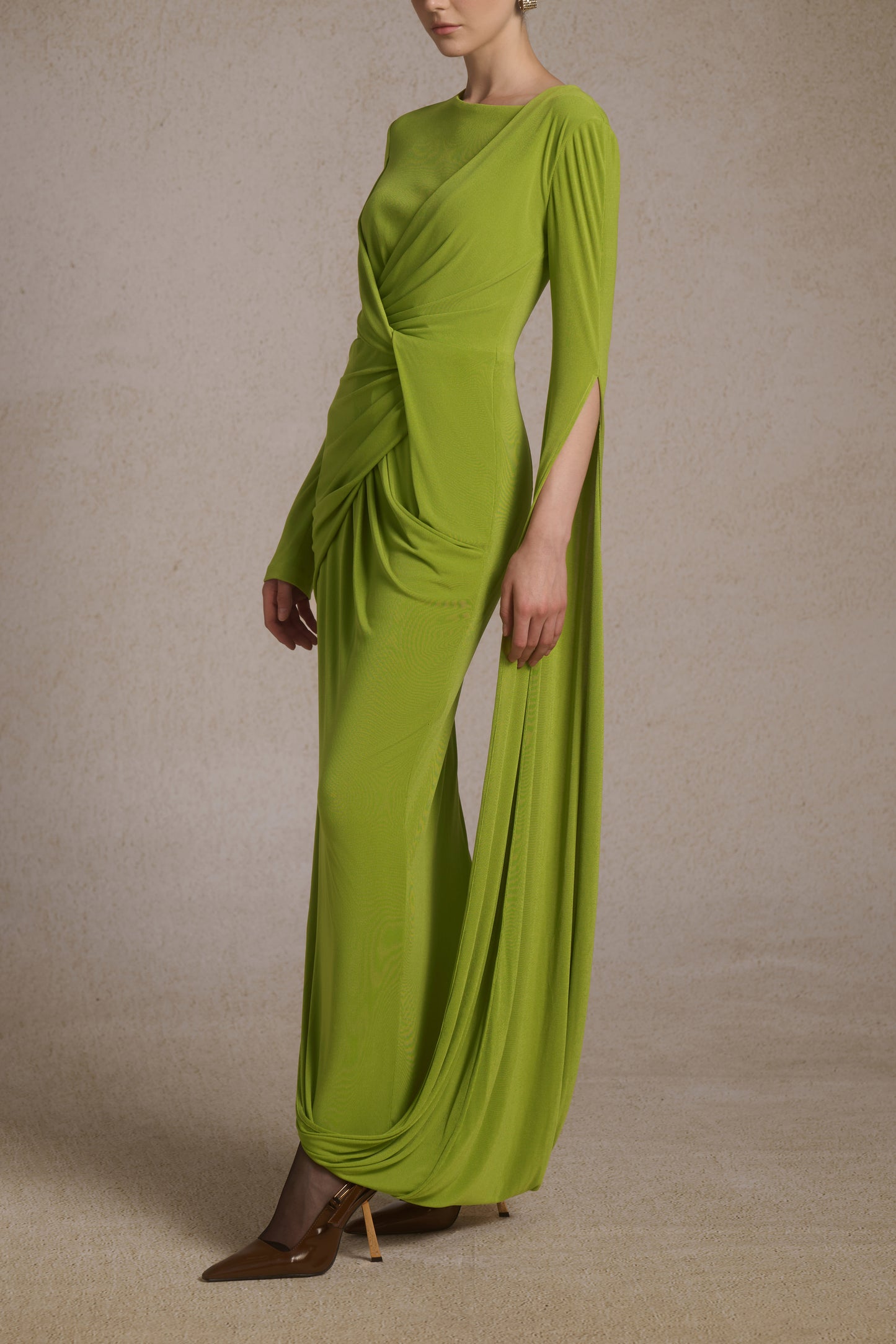 Lunara Tiered Midi in Leafed Lime