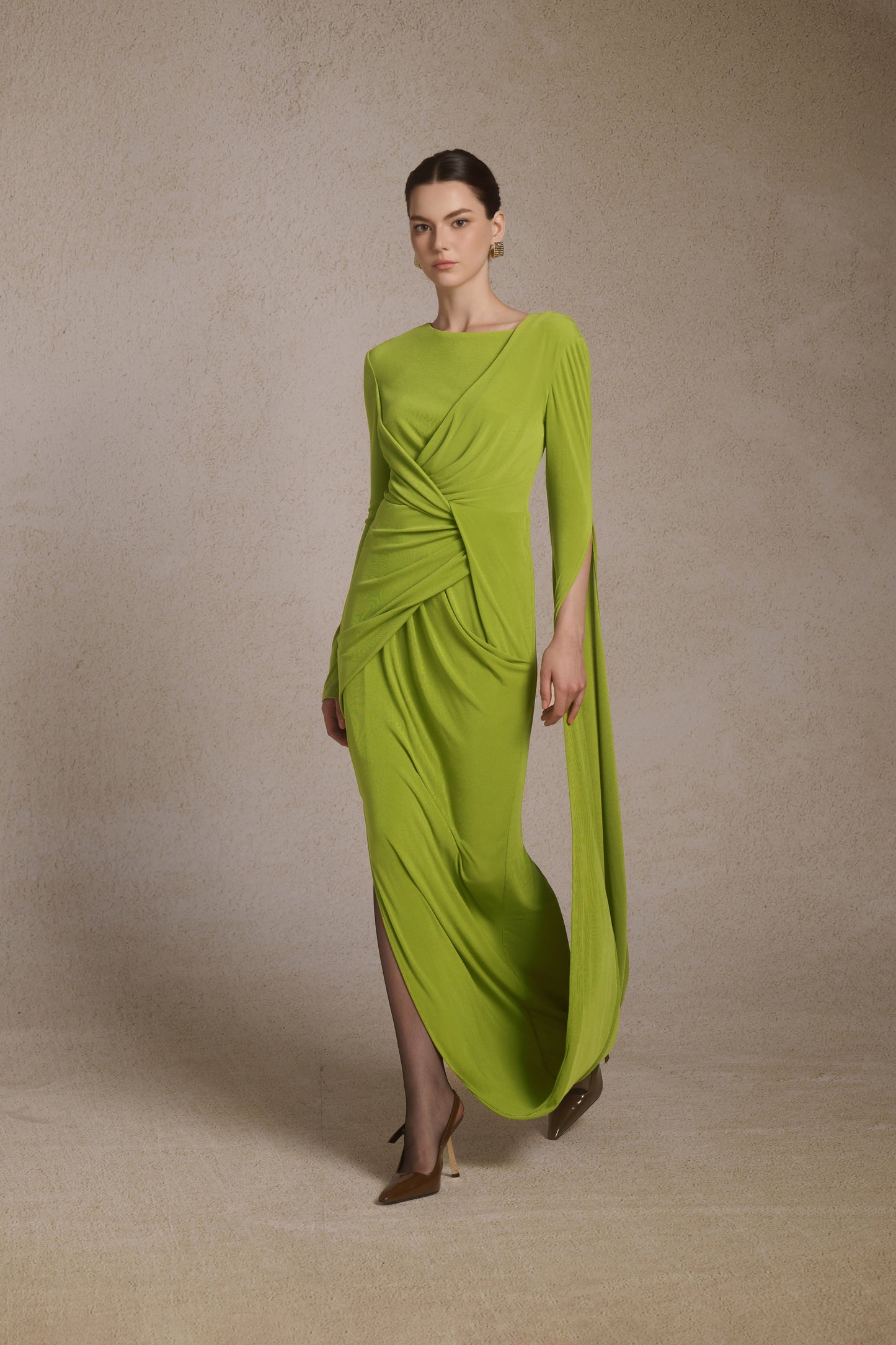 Lunara Tiered Midi in Leafed Lime