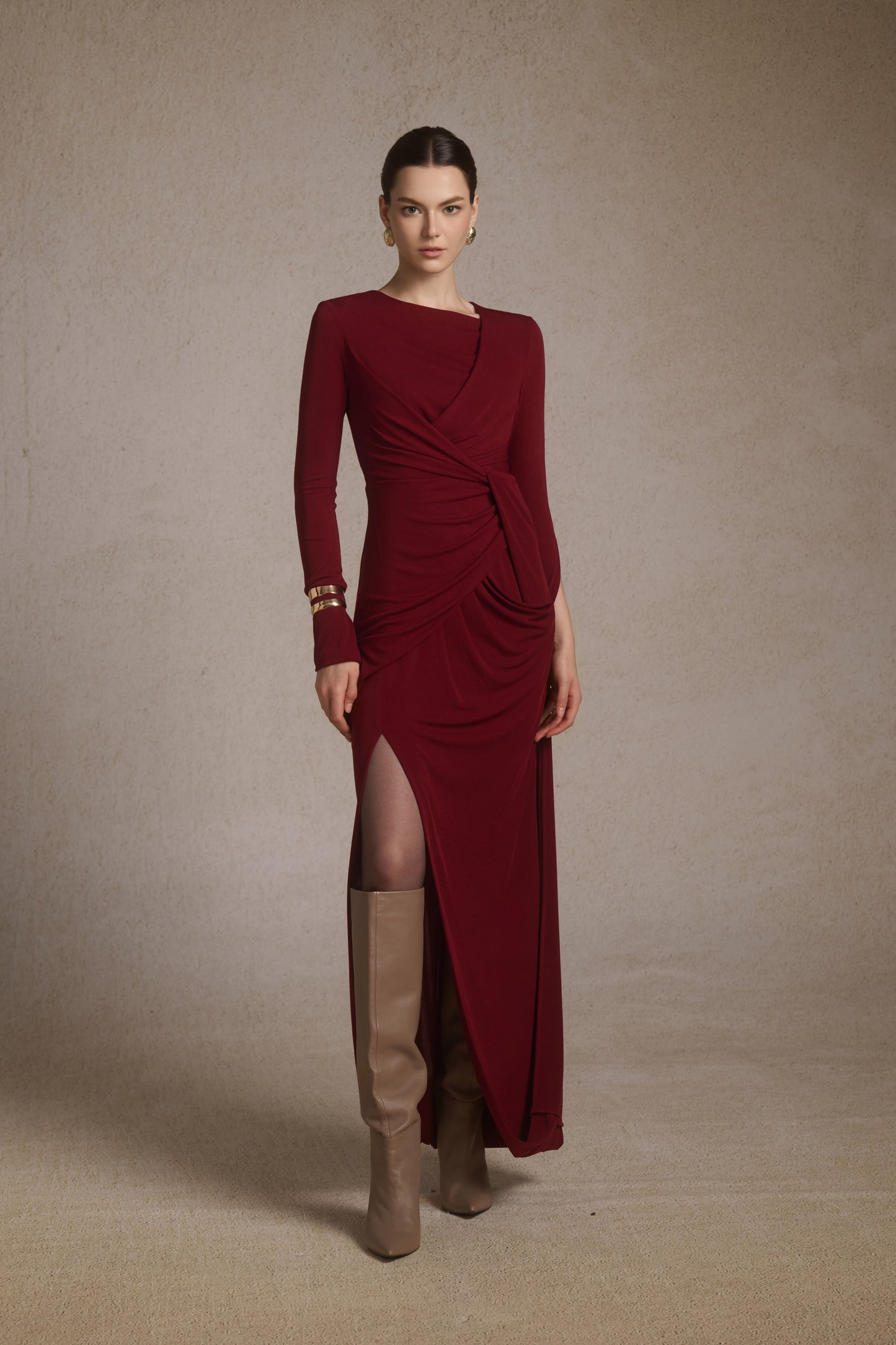 Lunara Tiered Midi in Burgundy