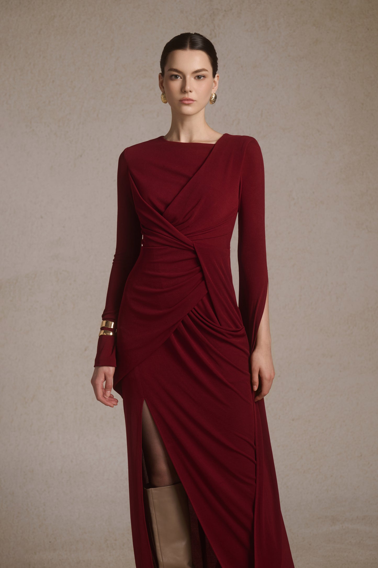 Lunara Tiered Midi in Burgundy