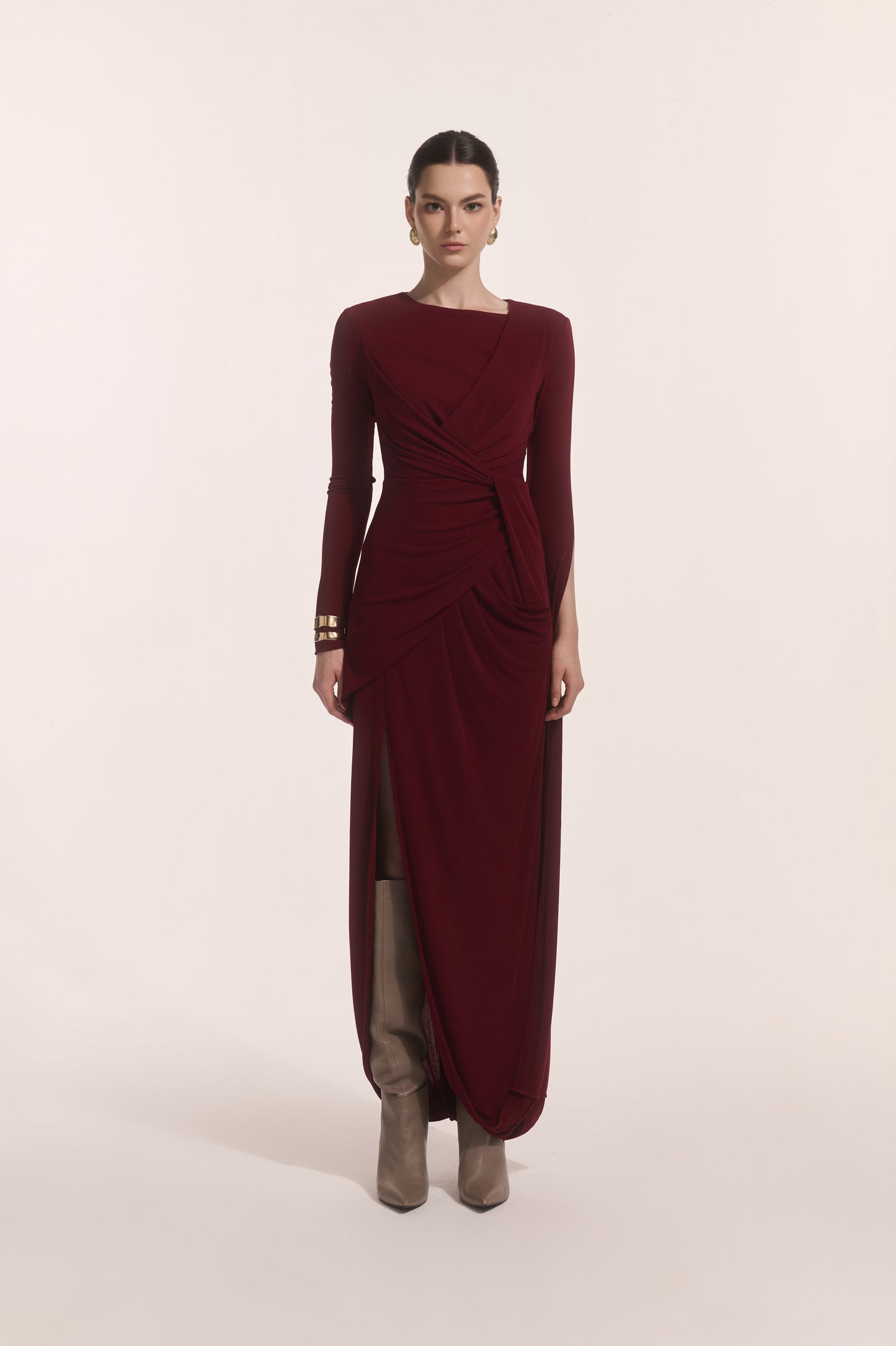 Lunara Tiered Midi in Burgundy